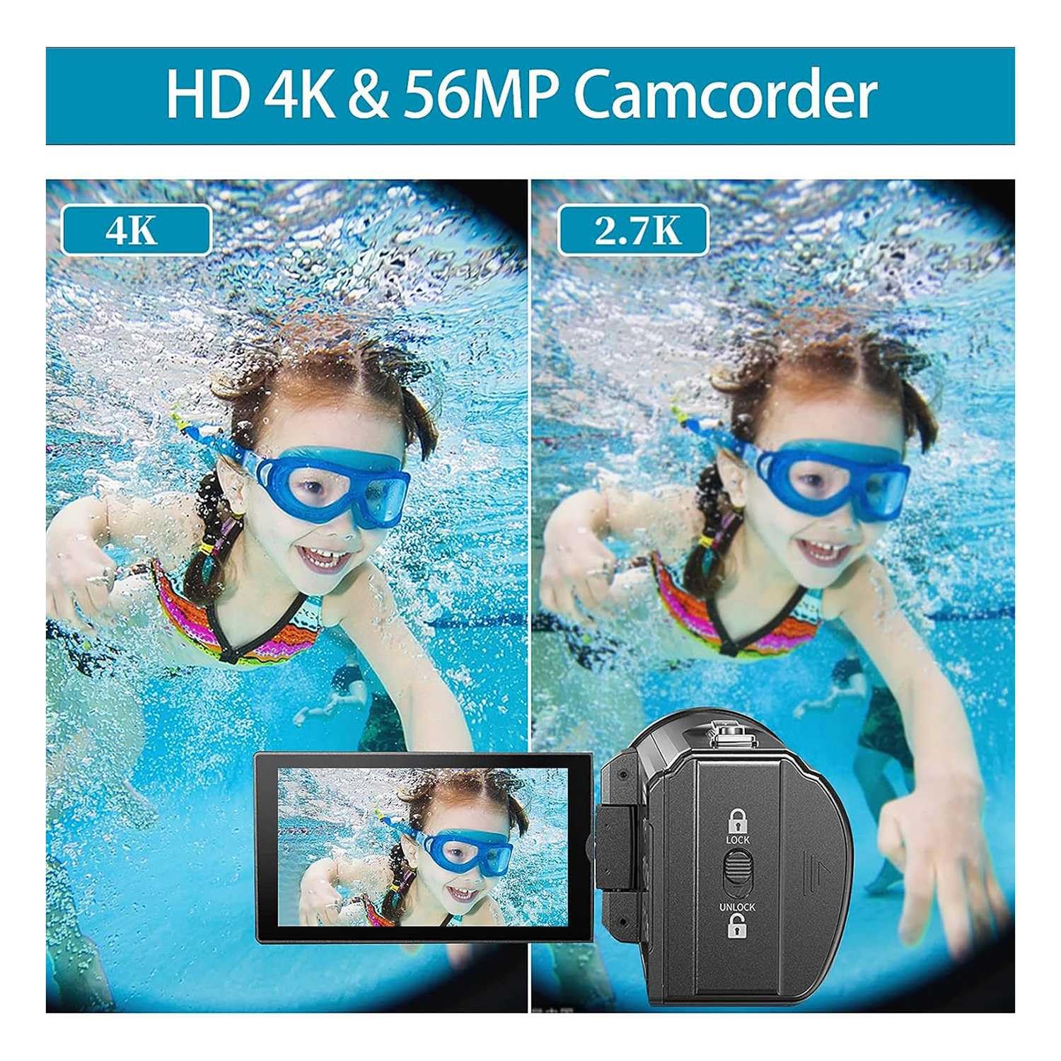 TORR 4K Ultra HD 56MP Waterproof Digital Camera with 18X Zoom, 30FPS Video Recording - Perfect for Underwater Photography, Travel Vlogging & Outdoor Adventures