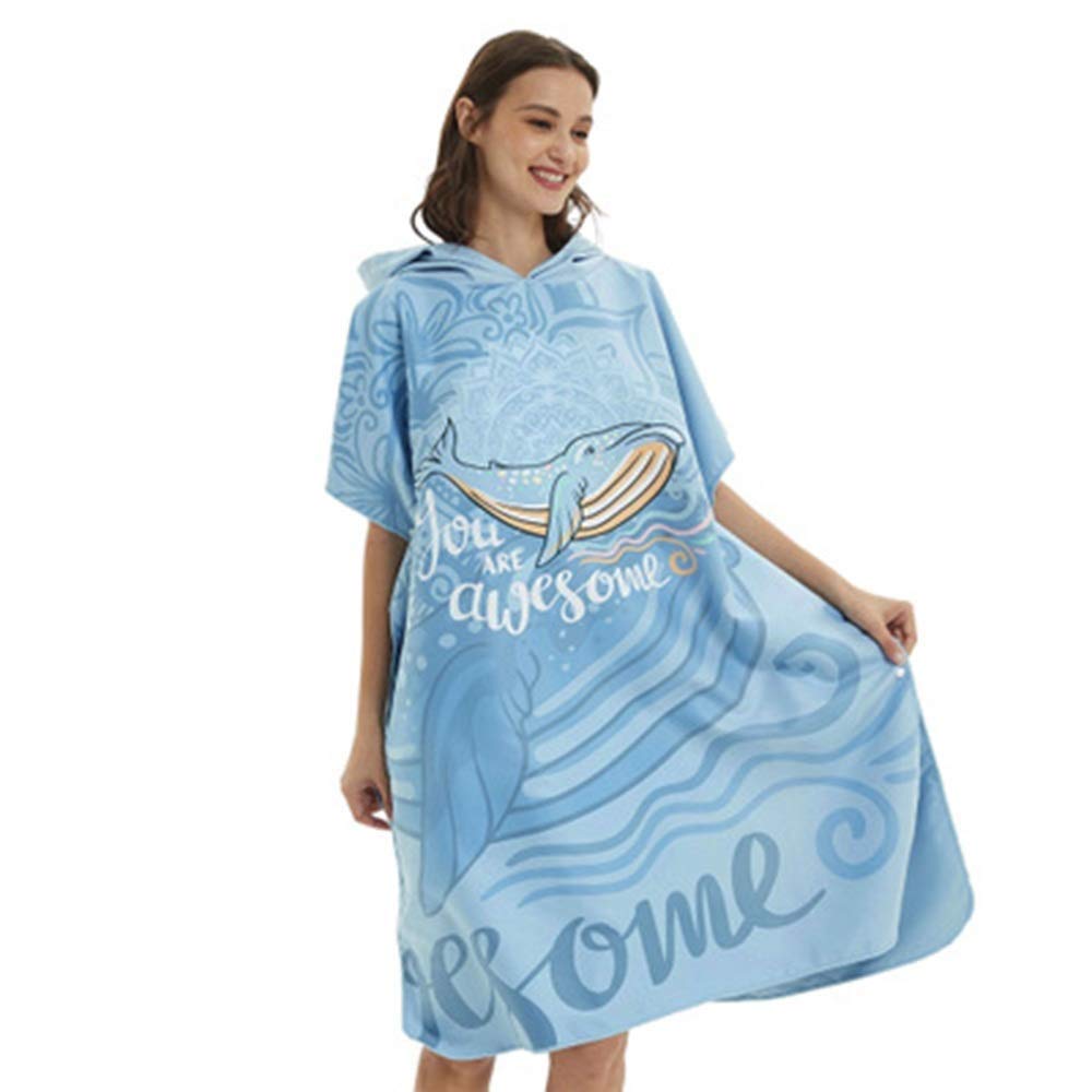 Quick Dry Microfiber Surf Poncho Towel - Waterproof Beach Changing Robe for Swimming, Diving & Outdoor Activities | Lightweight Sleeveless Bathrobe with Blue Whale Design