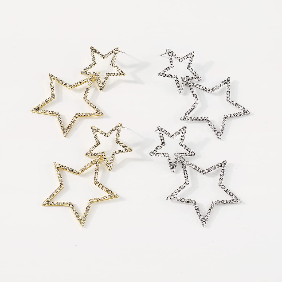 Sparkling Silver Star Dangle Earrings for Women - Iridescent Rhinestone Star Jewelry with Big Sparkle | Perfect for Parties, Date Nights & Special Occasions