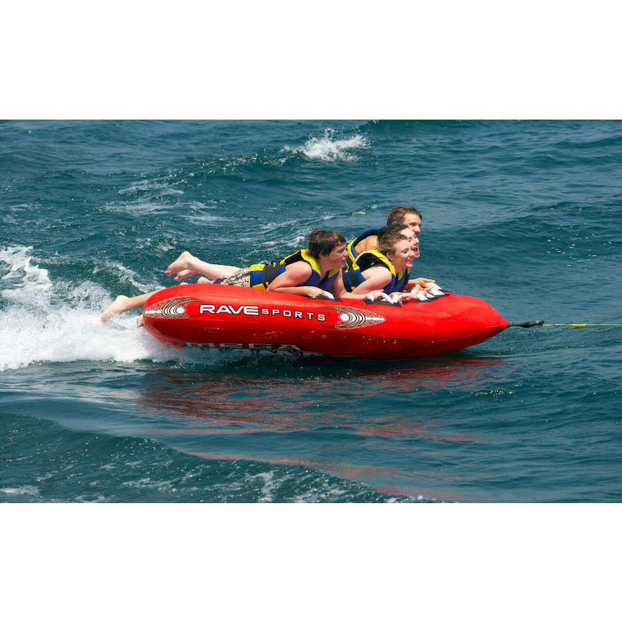 Inflatable Rave Mega Mambo 4 Person Towable Tube for Water Sports - Perfect for Lakes, Rivers & Beach Fun with Friends & Family