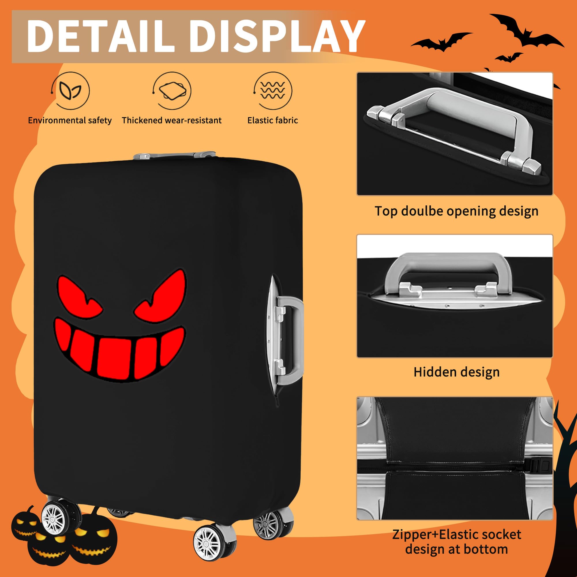 Halloween Elastic Luggage Cover Protector for 18-21 Inch Suitcases - Red Eyes Design, Size S | Travel Suitcase Protector for Halloween Trips & Spooky Vacations