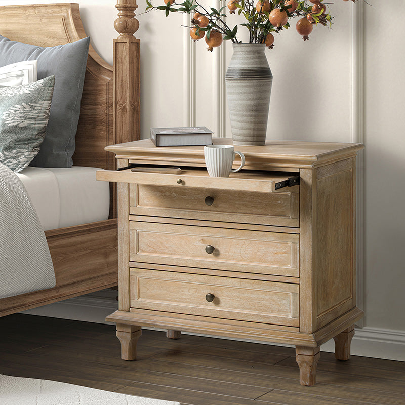 Galatea 3-Drawer Nightstand with USB Charging Ports & Power Outlets - Modern Bedside Table with Storage for Bedroom, Living Room or Office
