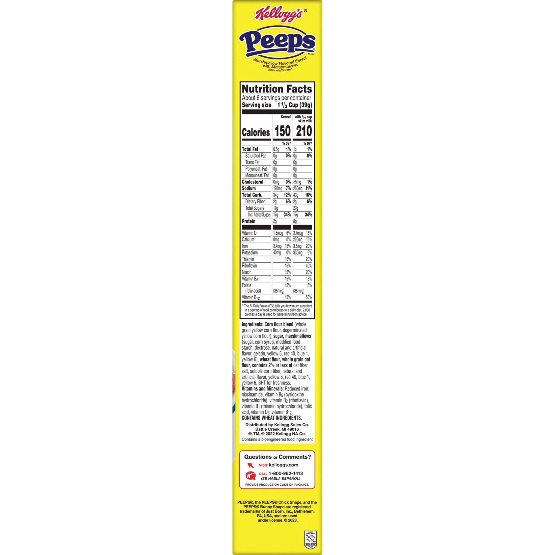 Kellogg's Peeps Breakfast Cereal with Marshmallows - 8oz Box | Kids Easter Snacks & Morning Meal | 8 Essential Vitamins & Minerals | Great for School Lunches, Holiday Treats & Family Breakfasts