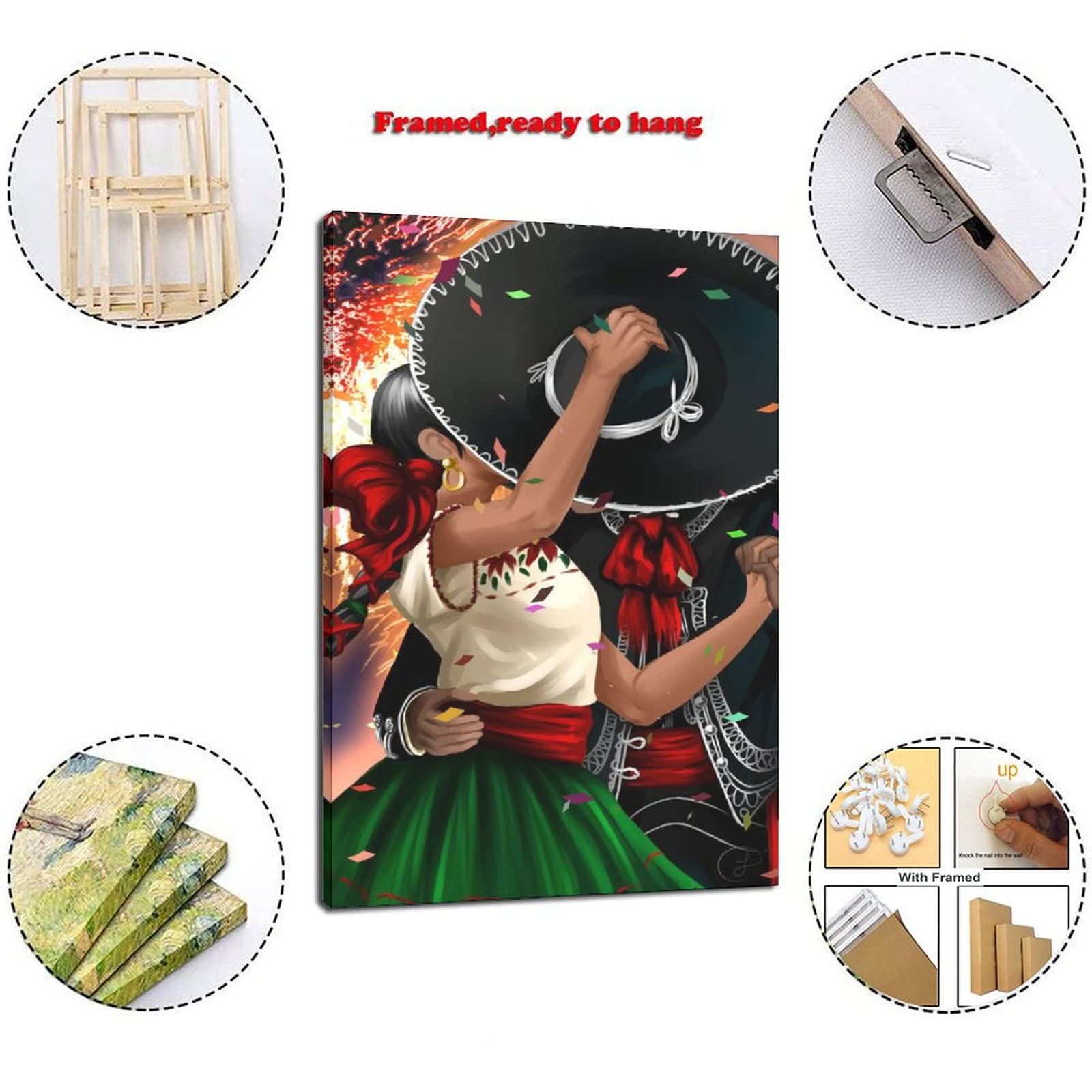 Mexican Dance Poster - Vibrant Cultural Wall Art 16x24inch (40x60cm) Framed Decor for Bedroom, Living Room, Bathroom, Office & Dorm - Perfect for Home, Studio, Restaurant & Party Decoration