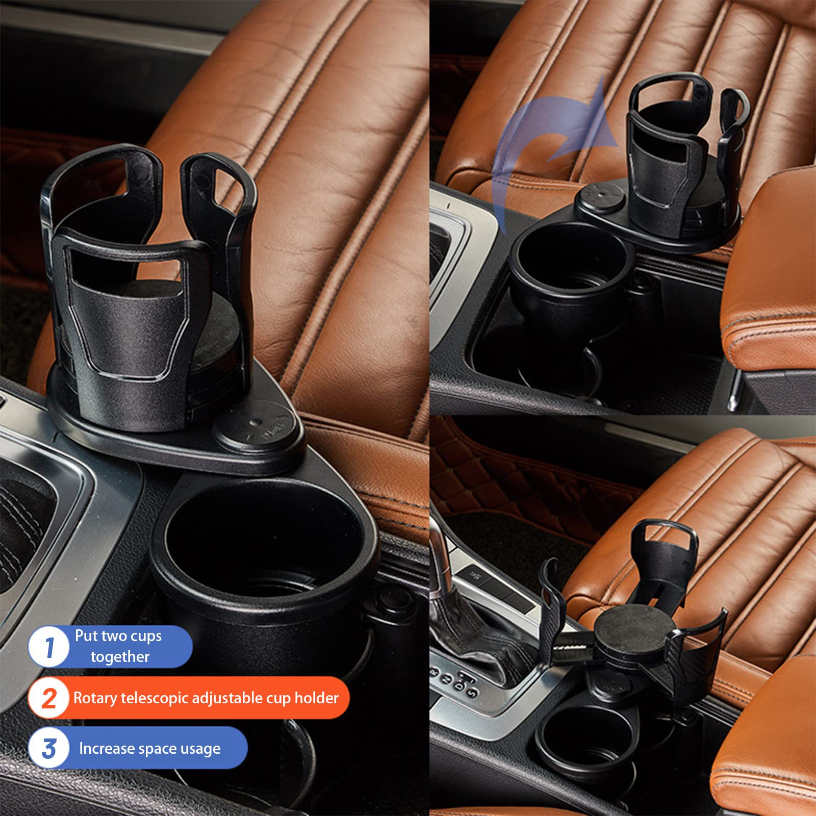 Dual Car Cup Holder Expander - 2-in-1 Multifunctional Adjustable Cup Holder with 360° Rotating Base for Cars, Trucks & SUVs | Extendable Drink Holder for Coffee, Water Bottles & Travel Mugs | Perfect for Commuting, Road Trips & Daily Driving
