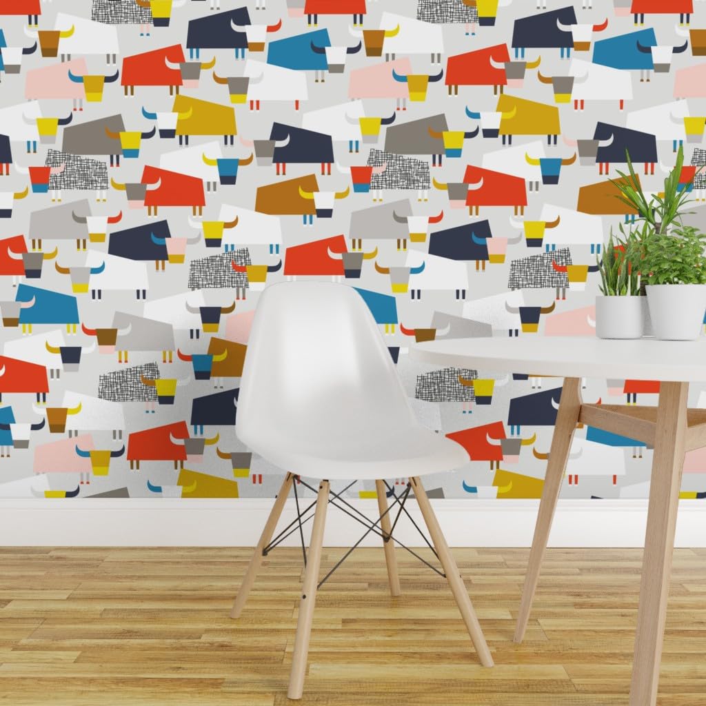 12ft x 2ft Removable Nature Animal Western Wallpaper - Gender Neutral Horns Chinese Zodiac Custom Pre-Pasted Peel & Stick Wallpaper by Spoonflower | Perfect for Nursery, Bedroom, Dorm, and Home Decor