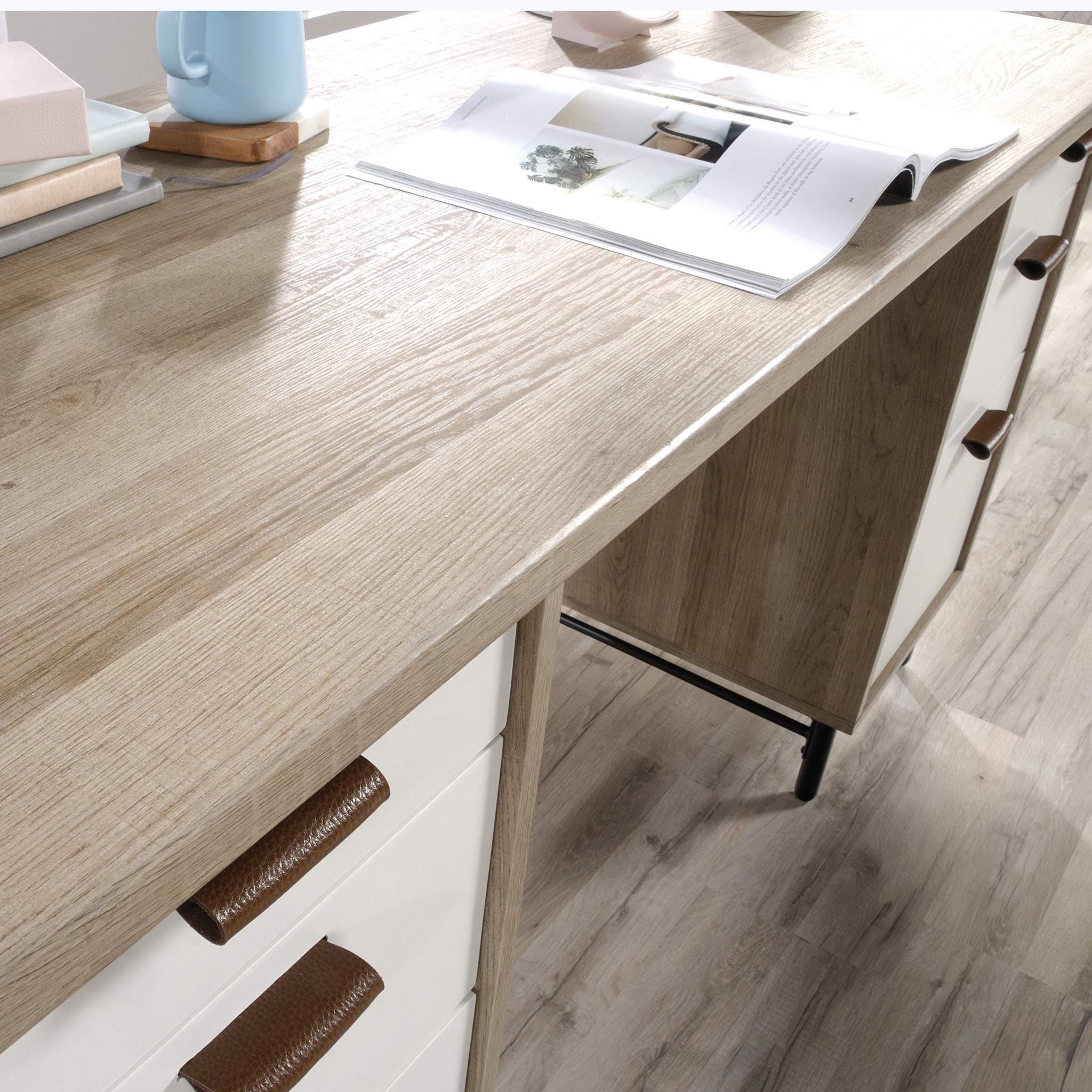Sauder Anda Norr Executive Desk - Sky Oak Finish - Modern Office Desk for Home & Business Workspaces