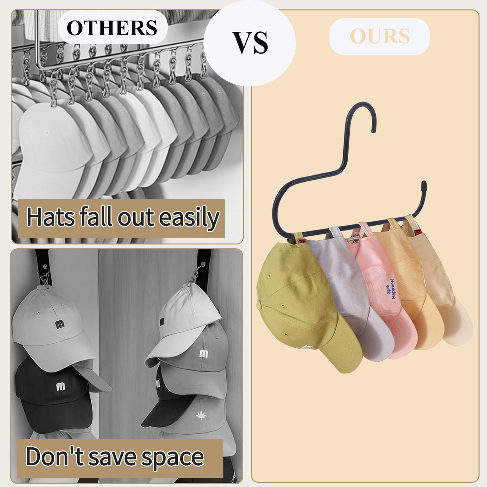 2 Pack Metal Hat Rack & Organizer for Baseball Caps - Holds 20 Hats, Slip-Resistant Closet Storage Solution | Perfect for Home, Office & Dorm Organization