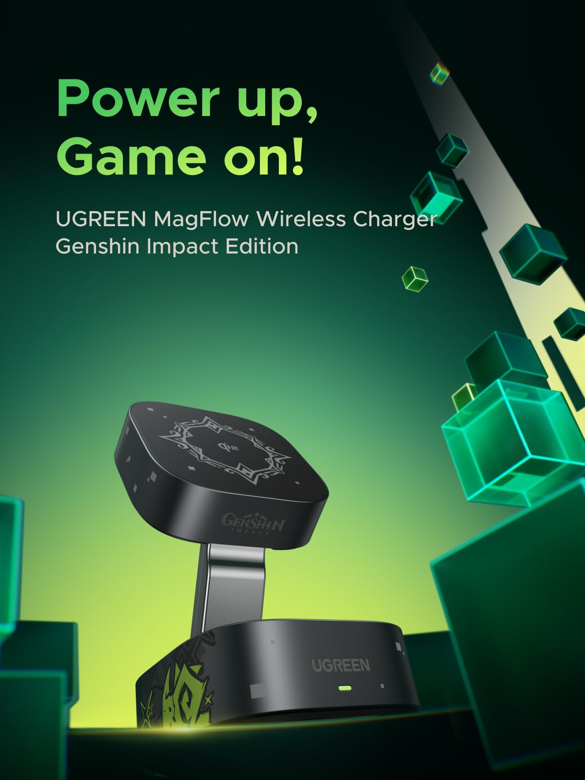 UGREEN MagFlow Wireless Charger Genshin Impact Edition - Fast Qi-Certified 15W Charging for iPhone & Android - Perfect for Gaming, Office & Travel
