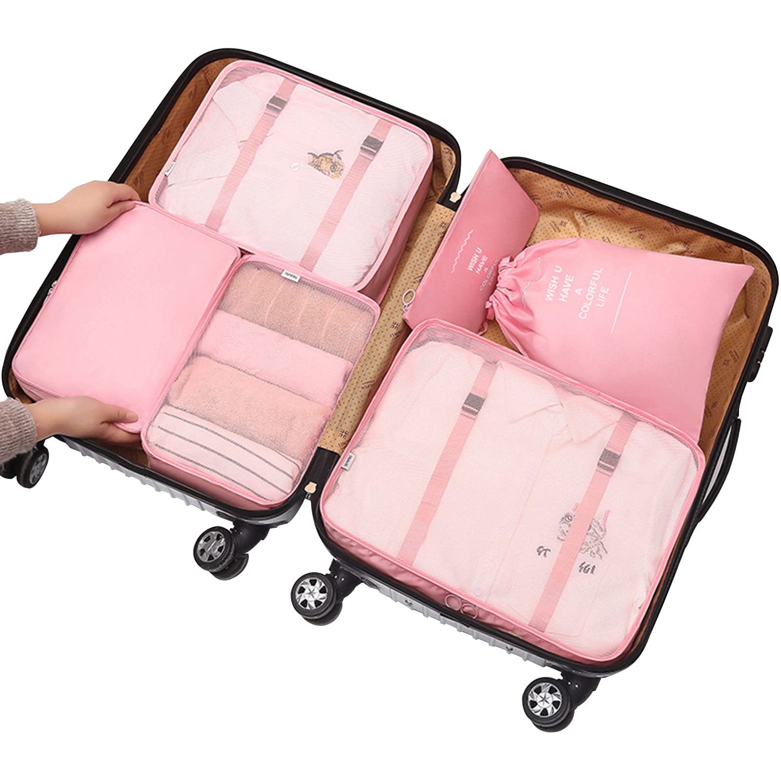 6-Piece Travel Luggage Organizer Set with Laundry Bag & Shoe Bag - Packing Cubes for Clothes, Shoes & Lingerie - Perfect for Vacation, Business Trips & Weekend Getaways