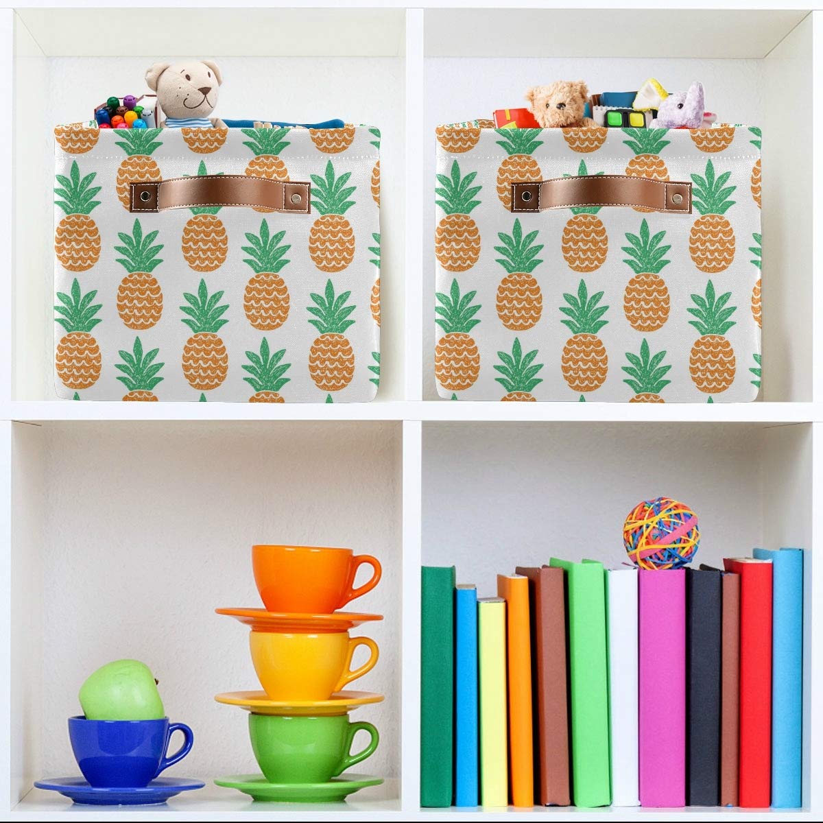 Collapsible Canvas Storage Bins - 2 Pack Large Pineapple Design Cube Organizer (15