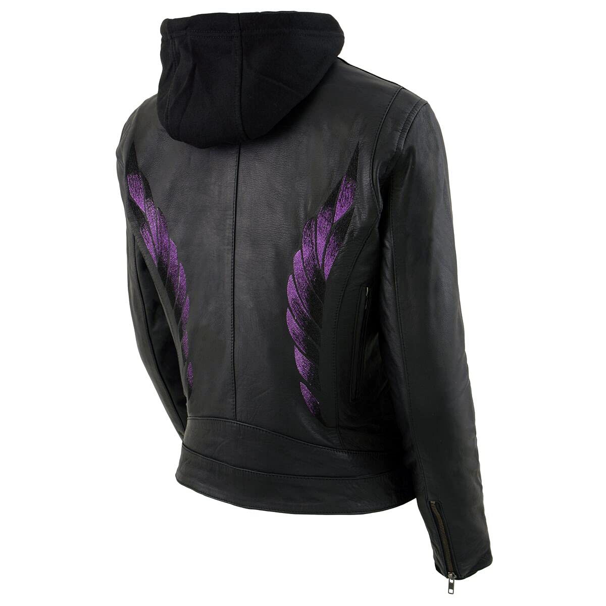 Milwaukee Leather MLL2546 Women's Purple Winged Scuba Hooded Leather Jacket | Stylish & Comfortable for Motorcycle Riding, Casual Outings & Fall Fashion