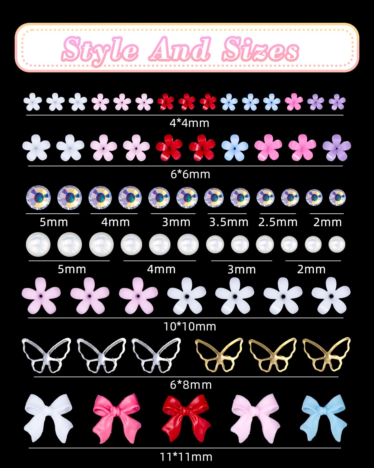 2 Boxes Flower Bow Nail Charms Set - Colorful Floral Nail Bows, Half Round Pearl Flatback AB Nail Gems for DIY Acrylic Nail Art | Perfect for Nail Salon, Home Manicure & Party Nail Designs