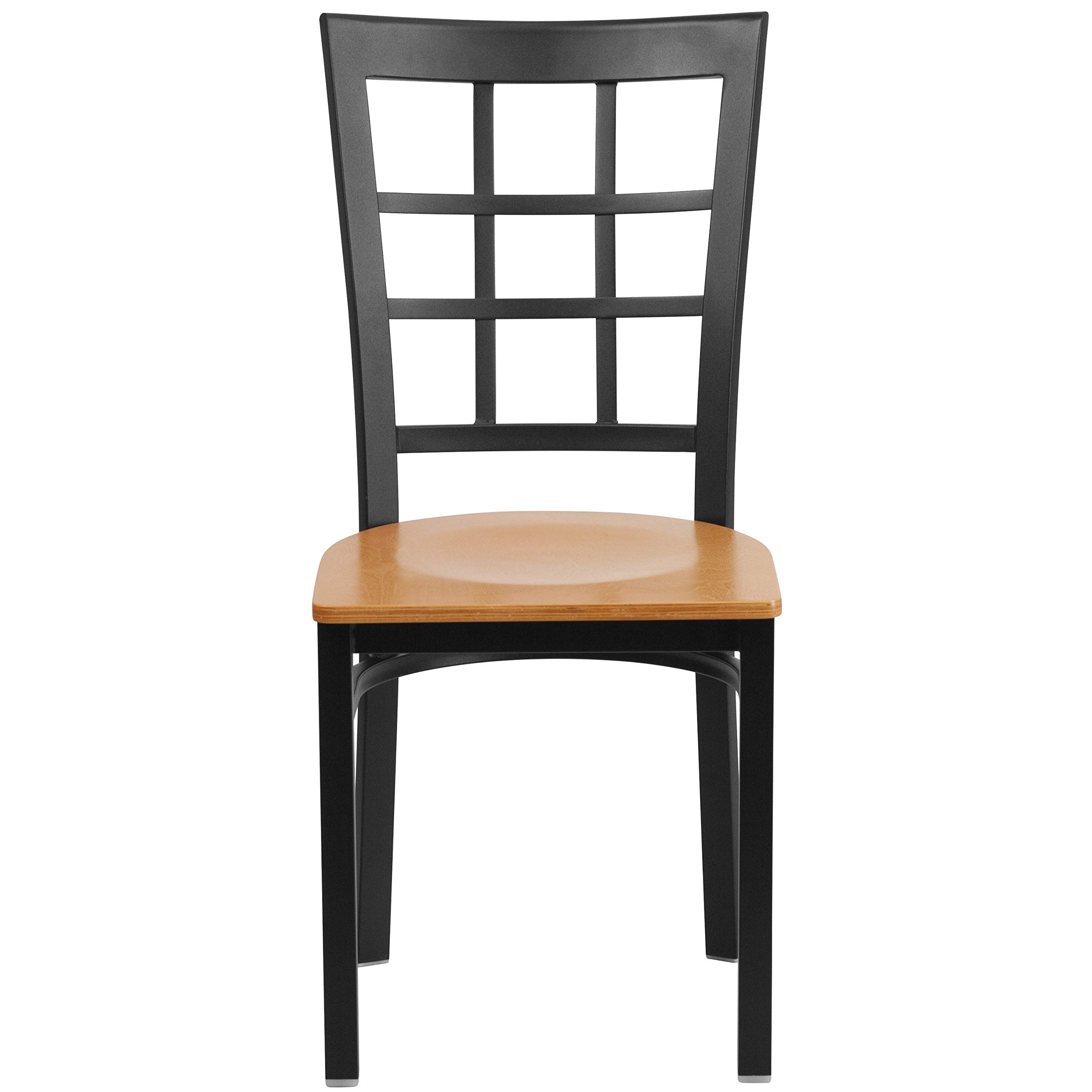 Black Metal Restaurant Chair with Natural Wood Seat - Durable & Stylish for Cafes, Diners, and Home Dining Rooms