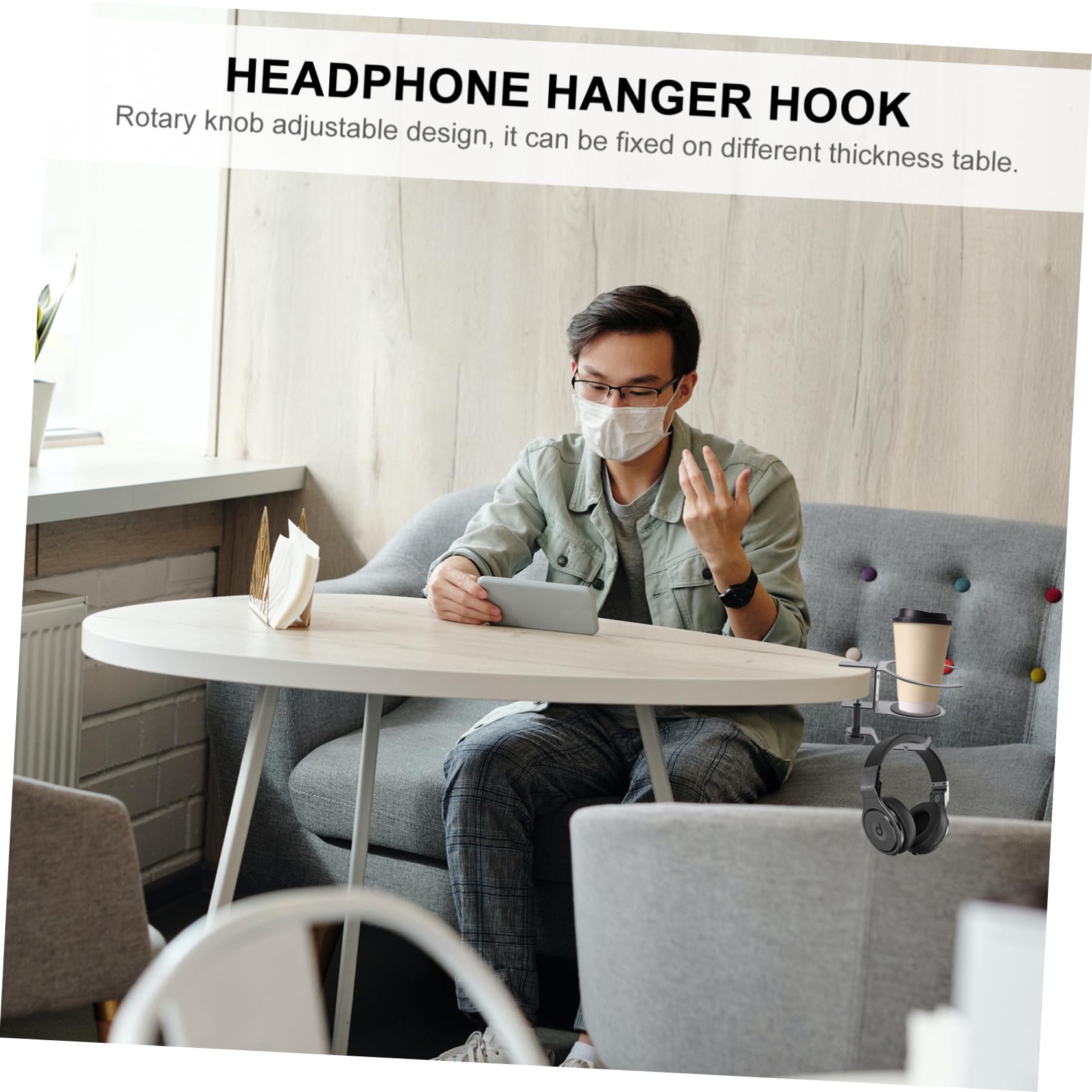 4-Pack Homoyoyo Headphone Stand with Cup Holder - Durable Metal Headset Bracket for Computer Desk, Gaming Setup & Office Organization - Perfect for Gamers, Streamers & Workspace Accessories