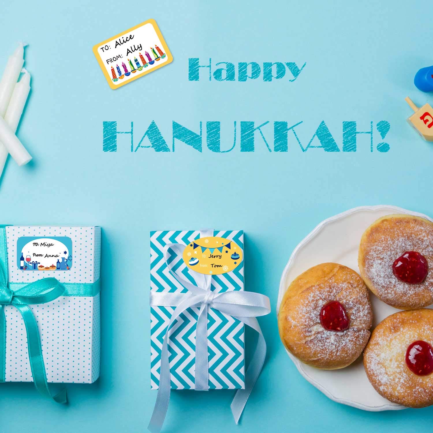 216 Hanukkah Labels & Tag Stickers - Self-Adhesive Party Decorations for Windows, Gifts, Cards, and Holiday Favors - Perfect for Jewish Festival Celebrations