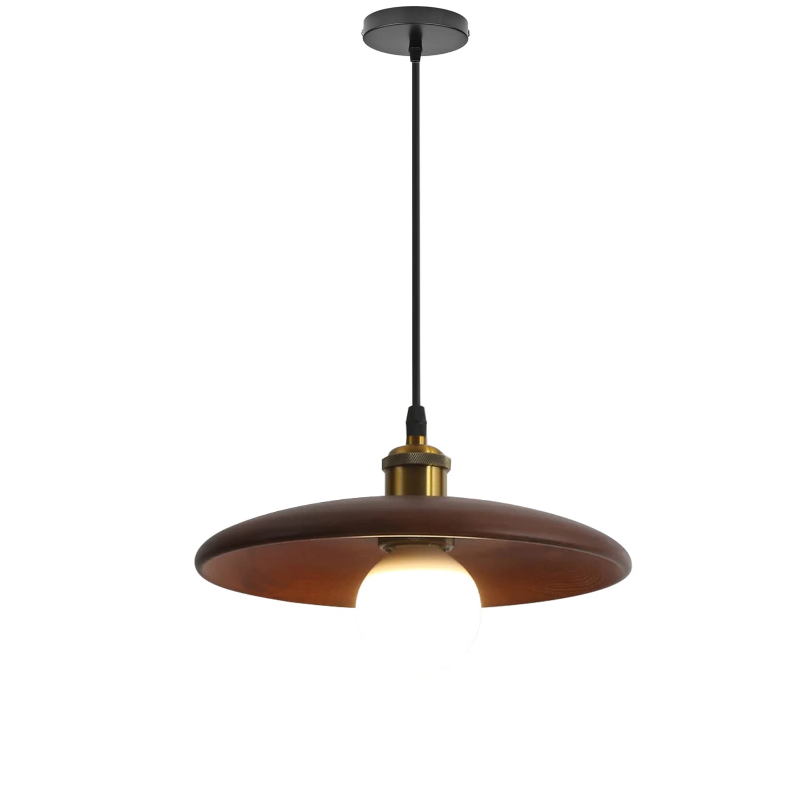Industrial Dome Pendant Light for Kitchen Island - Single Head Hanging Light Fixture with Farmhouse Wood Accent | Perfect for Dining Room, Breakfast Nook & Modern Farmhouse Decor