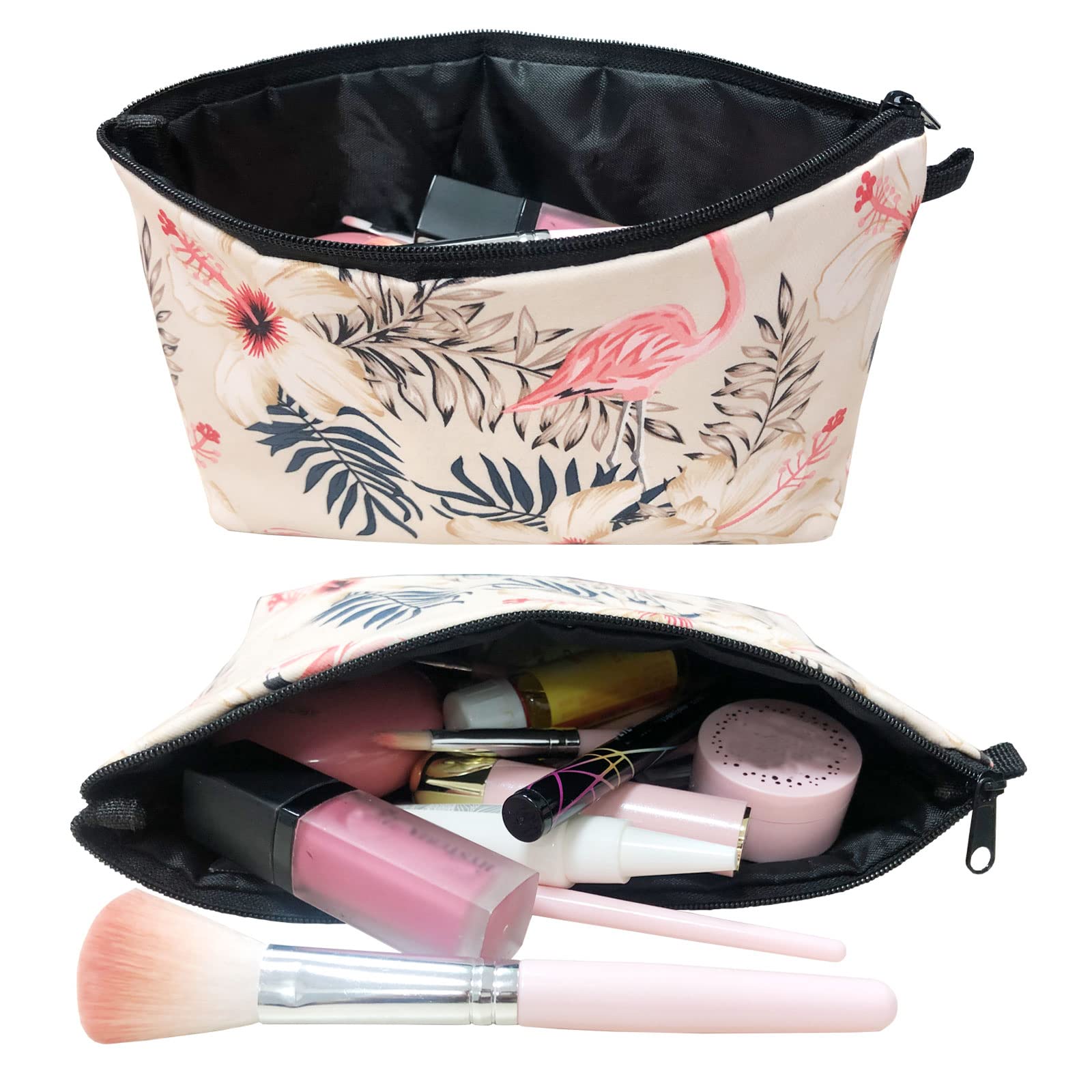 Meiyuuo 2-Pack Small Makeup Bags for Women - Pink Flamingo Cosmetic Pouches for Purse & Travel