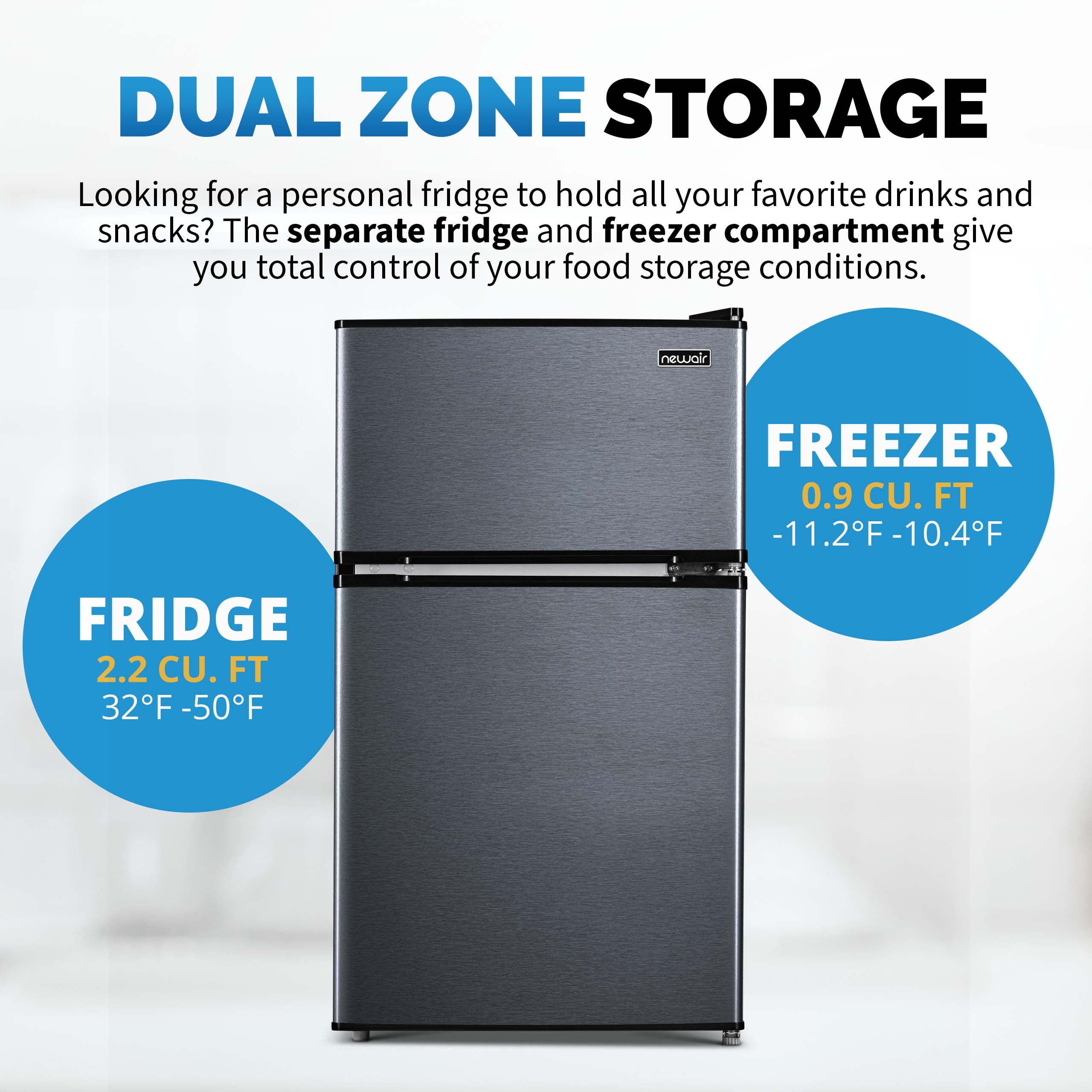 Newair® 3.1 Cu. Ft. Compact Mini Fridge with Freezer - Energy Efficient Black Refrigerator for Bedroom, Office, Dorm & Small Spaces - Perfect for Drinks, Snacks & Beauty Products Storage
