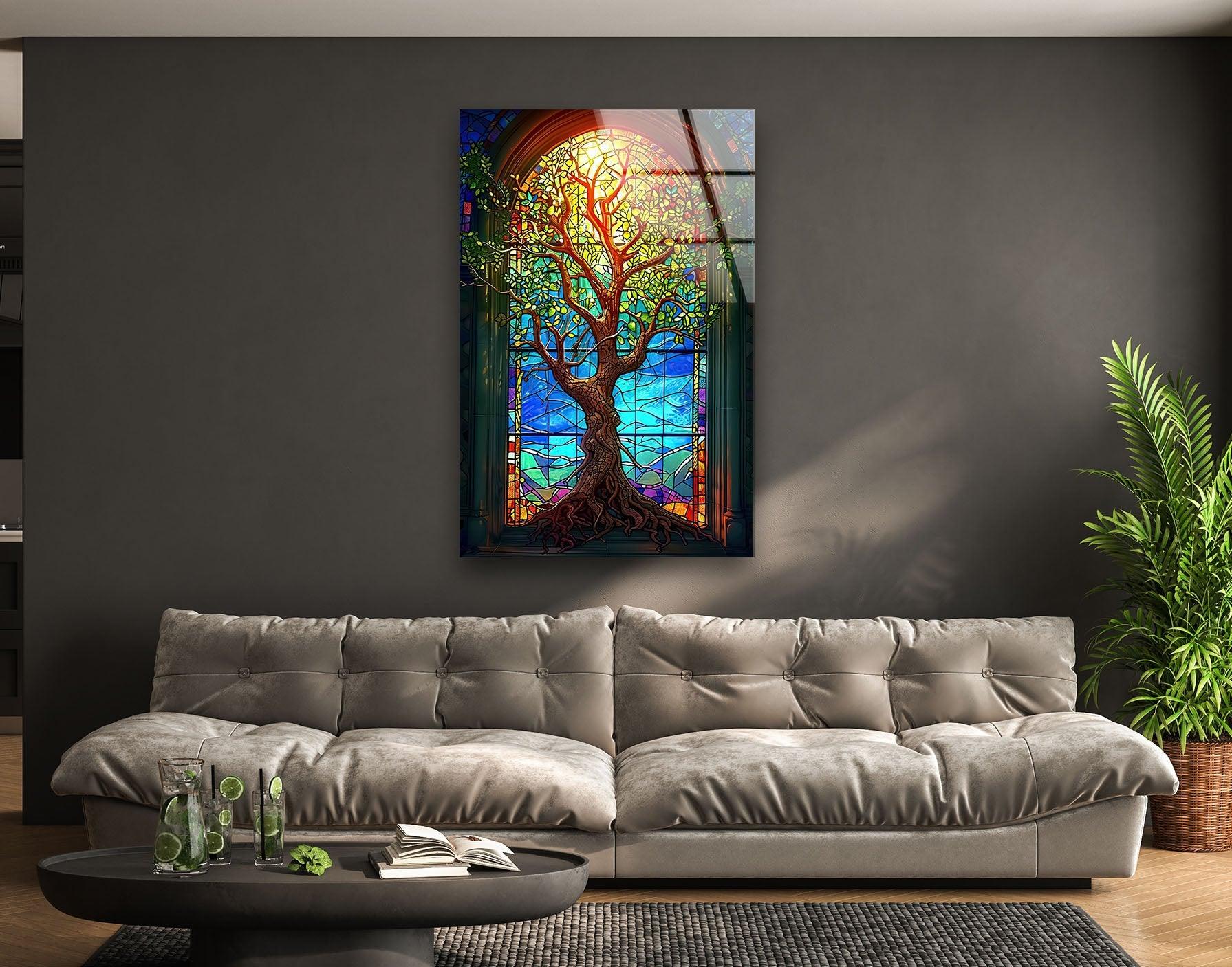Stunning Yellow Life of Tree Glass Wall Art - Handmade Modern Home Decor for Living Room, Bedroom & Office - Perfect for Gifts & Interior Design
