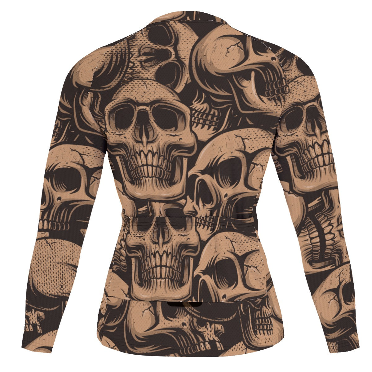 Premium Bronze Skulls Print Men's Long Sleeve Cycling Jersey - Breathable & Moisture-Wicking for Road Biking & Mountain Cycling