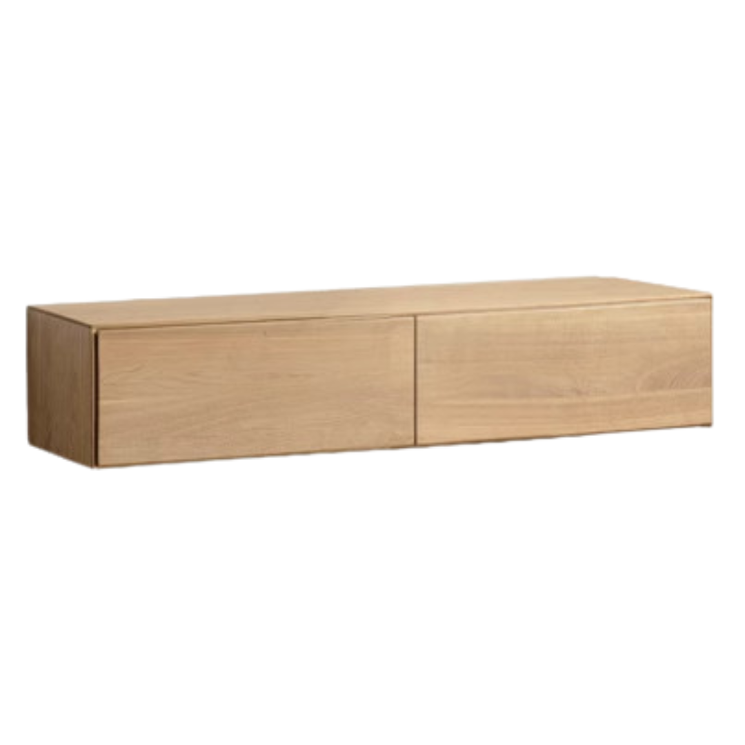 Oak Solid Wood TV Stand with Hanging LED Lights - Modern Entertainment Center for Living Room & Home Theater