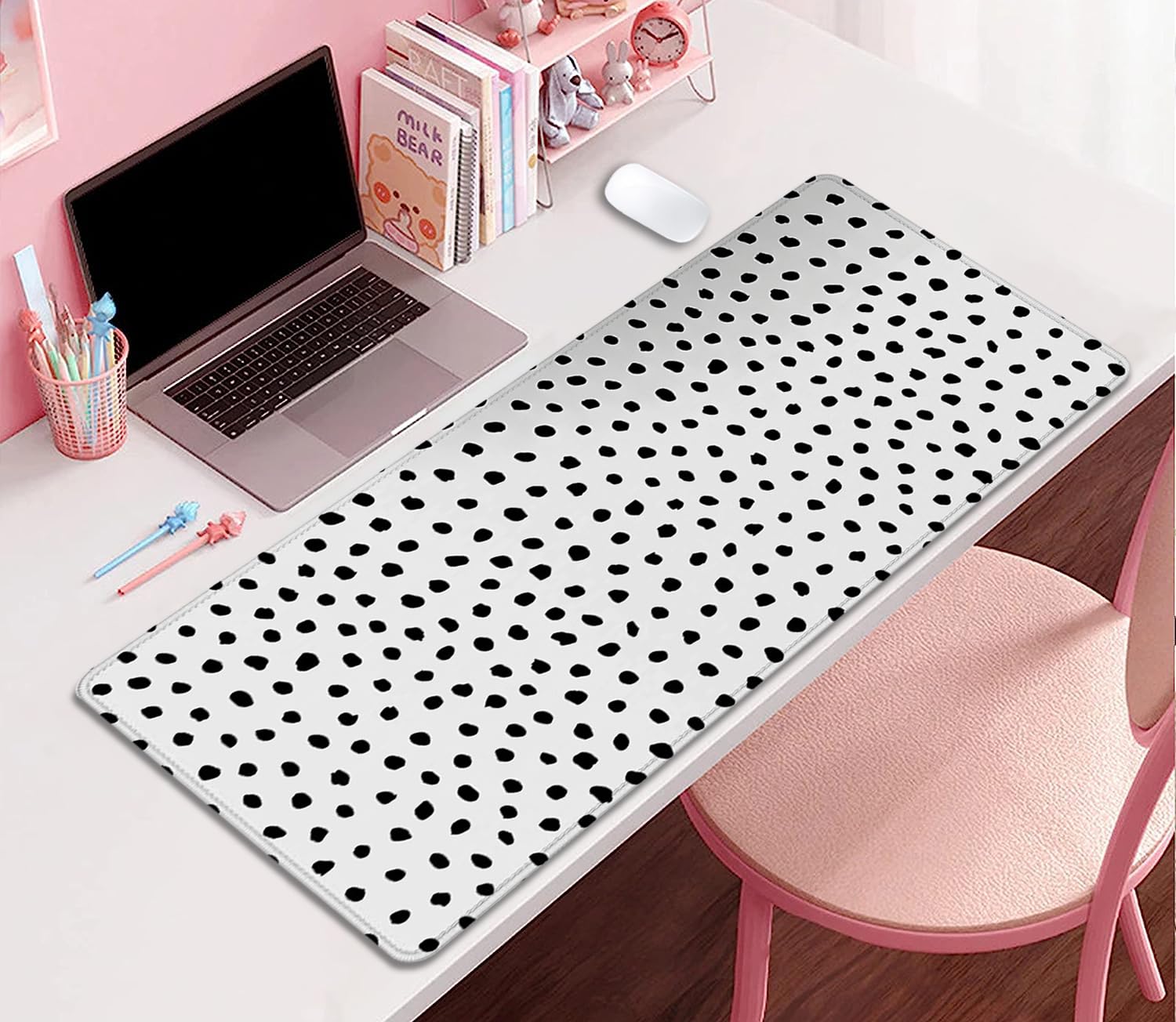 Boho Extended Desk Pad Mouse Pad - Large Polka Dot Non-Slip Rubber Base Mouse Mat with Stitched Edges (27.5x11.8 Inch) for Office, Computer, Keyboard & Laptop - Perfect for Home Workspace & Gaming Setup