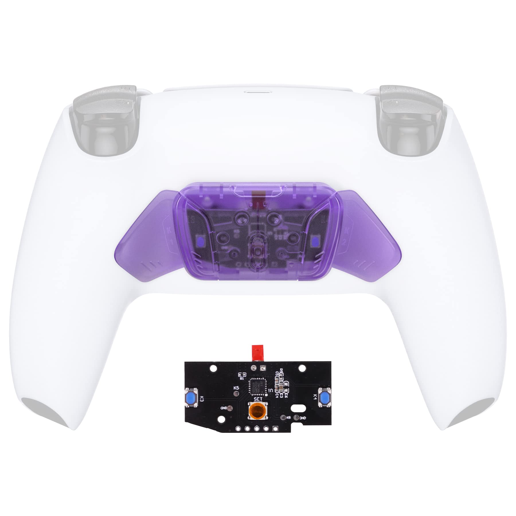 eXtremeRate Clear Atomic Purple PS5 Controller Back Buttons Housing & Remap PCB Board Kit for RISE4 - Compatible with K1 K2 K3 K4 Models - Perfect for Gaming, Customization & Controller Modding (Accessories Not Included)