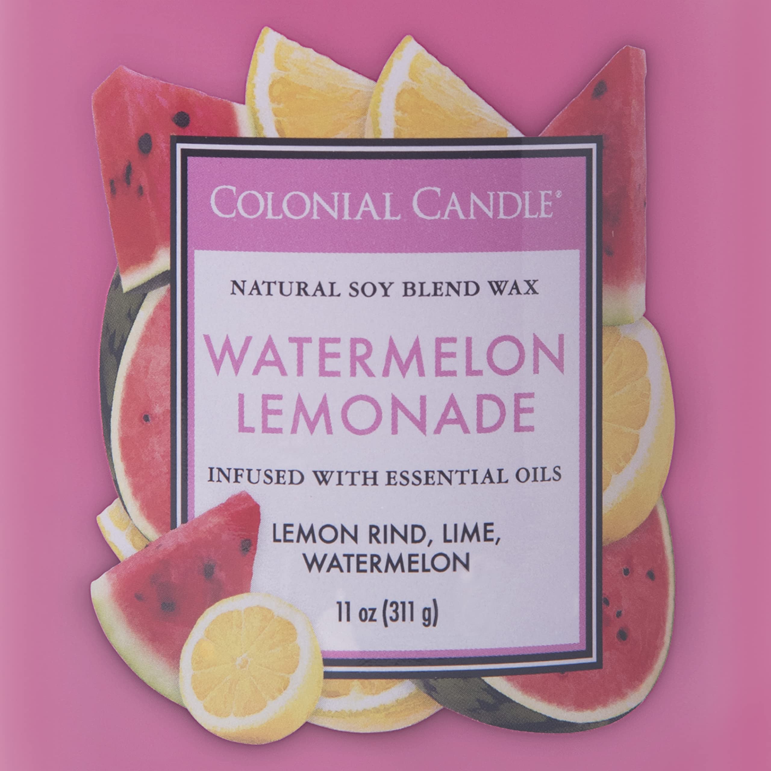 Colonial Candle Watermelon Lemonade Scented Jar Candle - 2 Wick, 11 oz, 80-Hour Burn Time | Classic Cylinders Collection | Perfect for Home Decor, Relaxation & Gifts