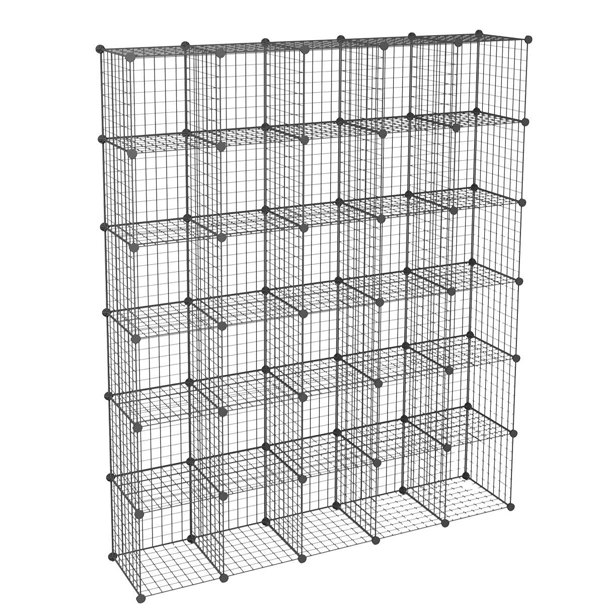 KOUSI DIY Wire Cube Storage Shelf - 30 Cube Black Modular Metal Grid Organizer for Closet, Bedroom, Office & Garage - Stackable Cubby Shelving Unit for Home Organization