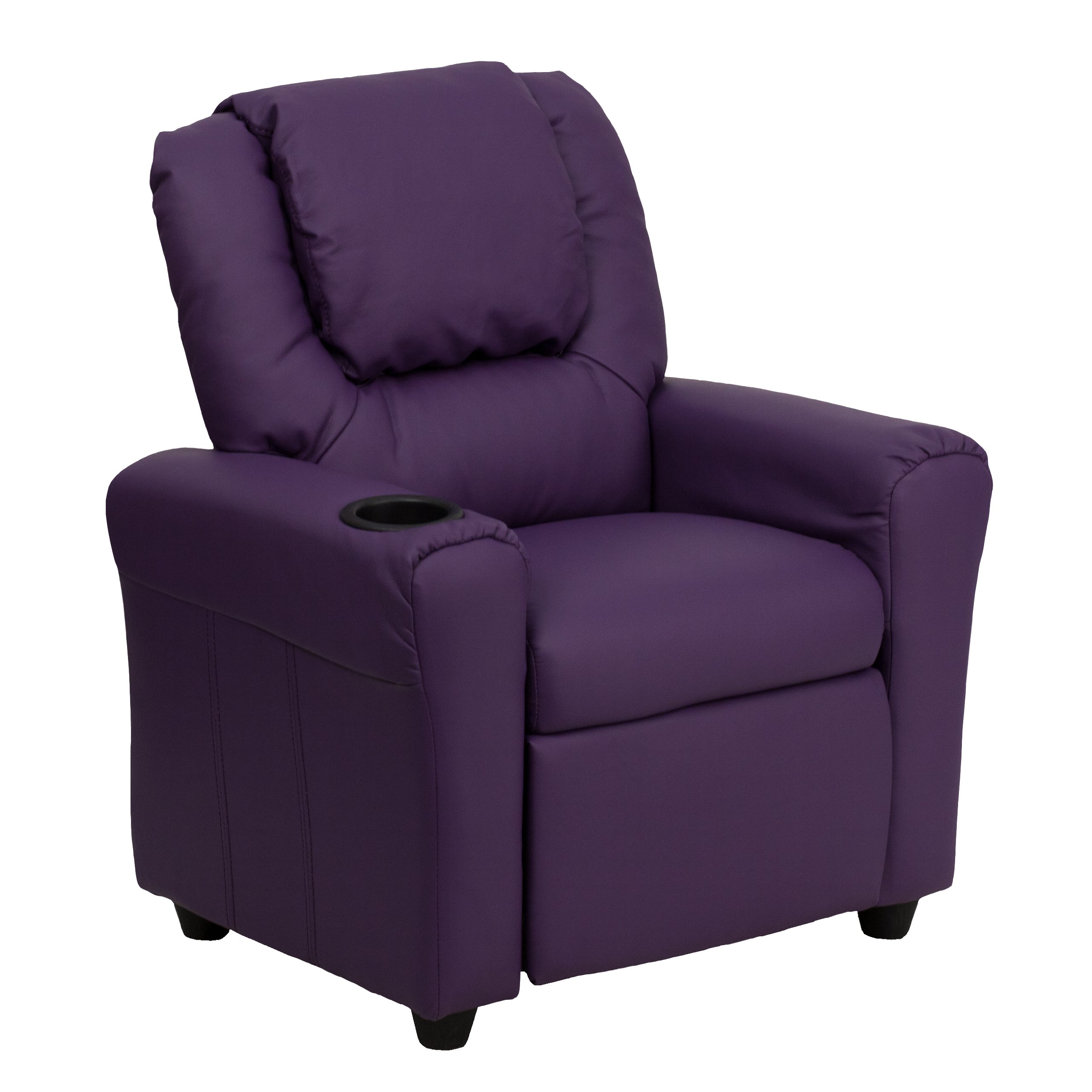 EMMA + OLIVER Purple Vinyl Kids Recliner Chair with Cup Holder & Adjustable Headrest - Perfect for Playrooms, Bedrooms & Movie Nights