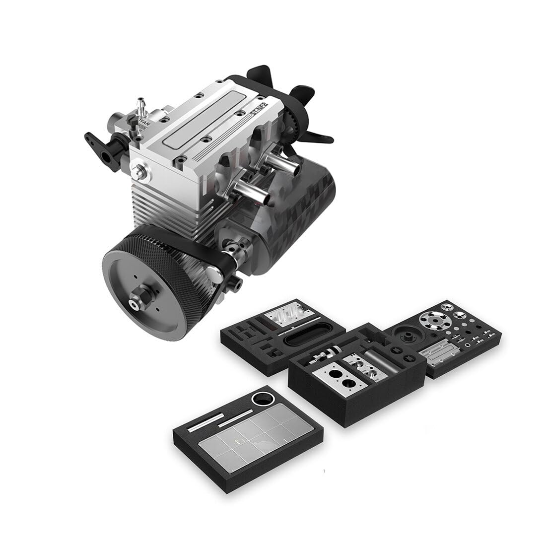 ST-NF2 DIY Mini Inline 2-Cylinder 4-Stroke Air-Cooled Engine Model Kit - Educational STEM Toy for Adults & Kids (Silver, 4.4 x 3.5 x 3.6 Inches) - Perfect for Science Experiments, Engineering Projects & Collector's Display