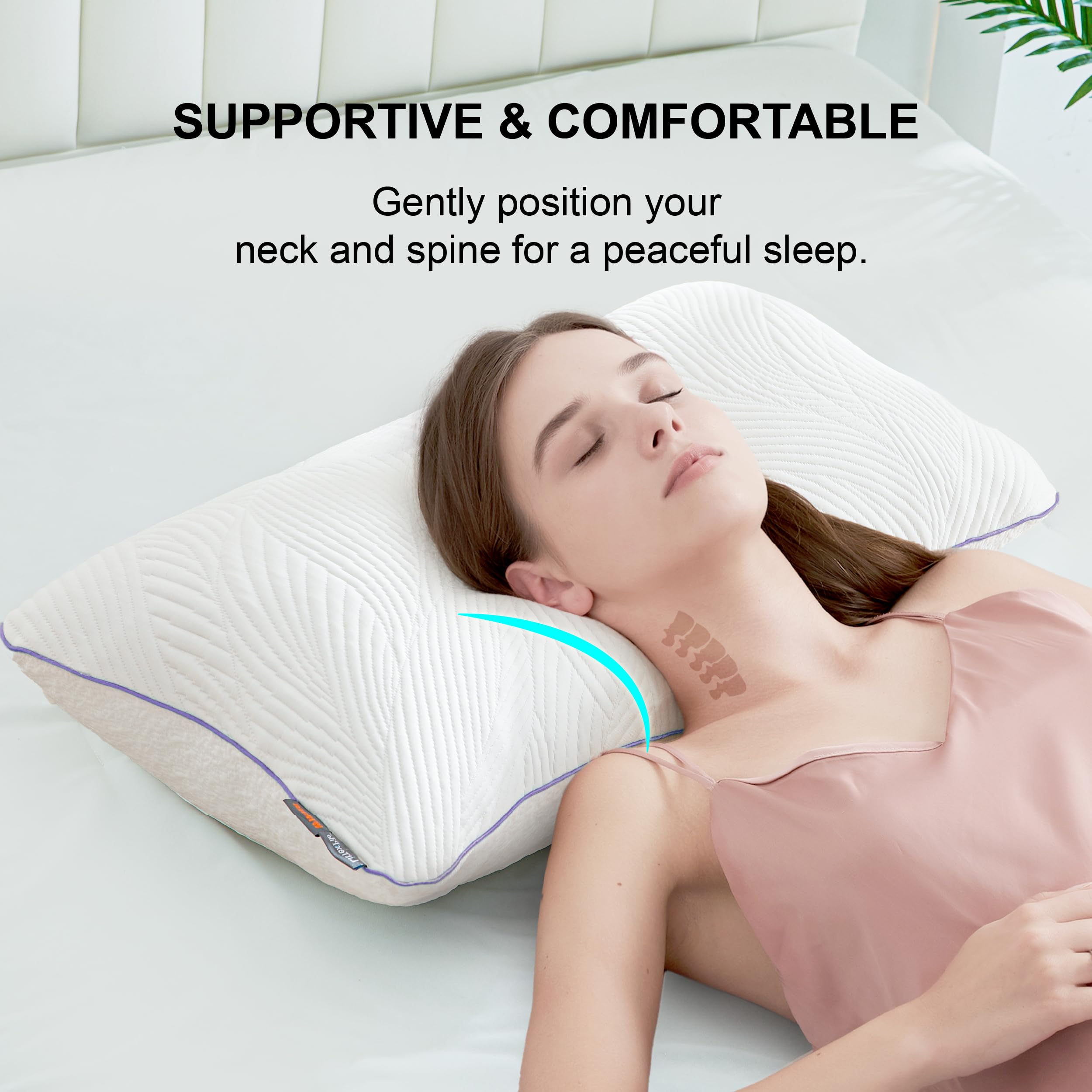 Shredded Memory Foam Pillows - Queen Size Set of 2, Cooling & Adjustable for Hot Sleepers, Washable Cover for Home & Travel