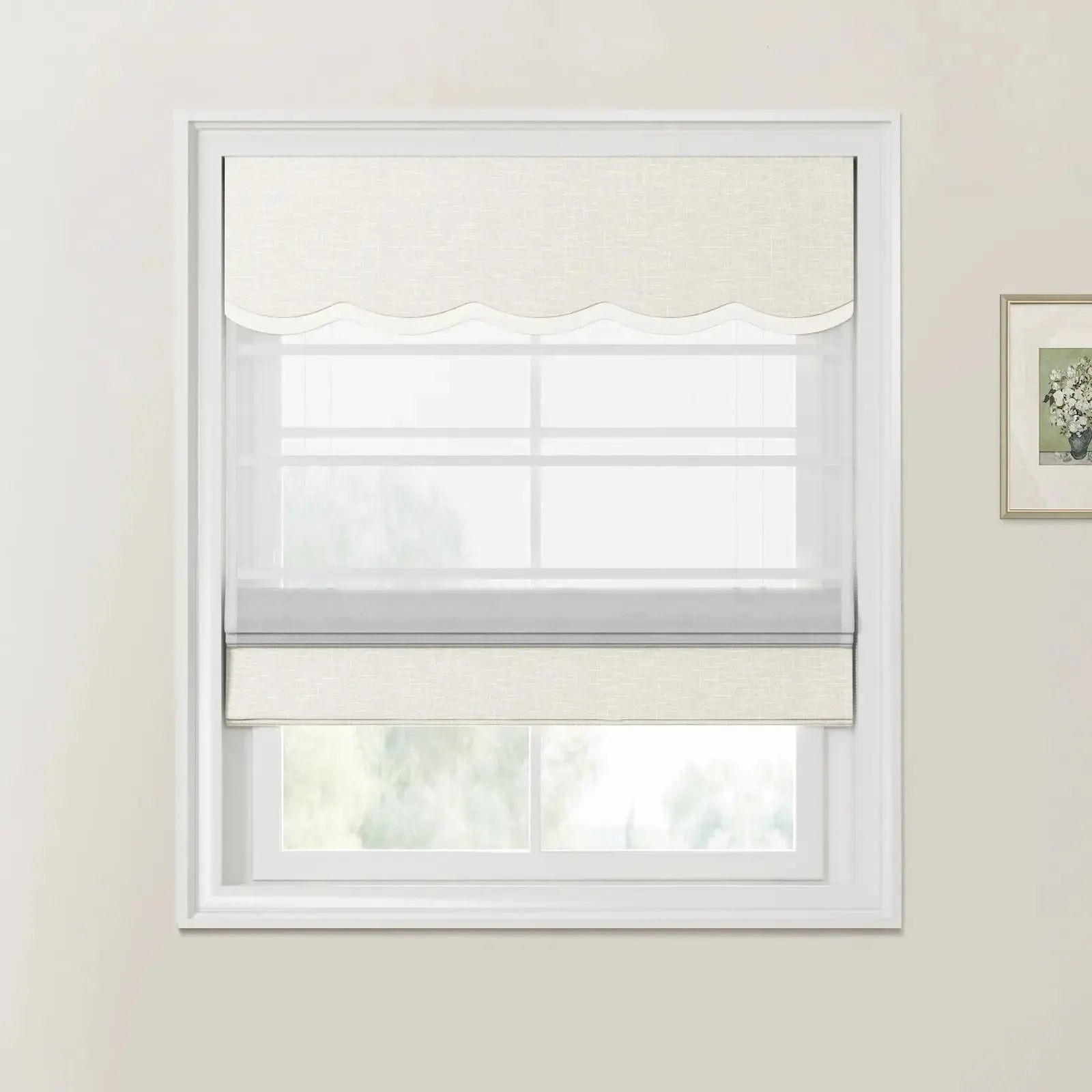 Custom Valanced Day & Night Roman Shade with Cord Lift - Blackout Window Treatment for Bedroom & Living Room