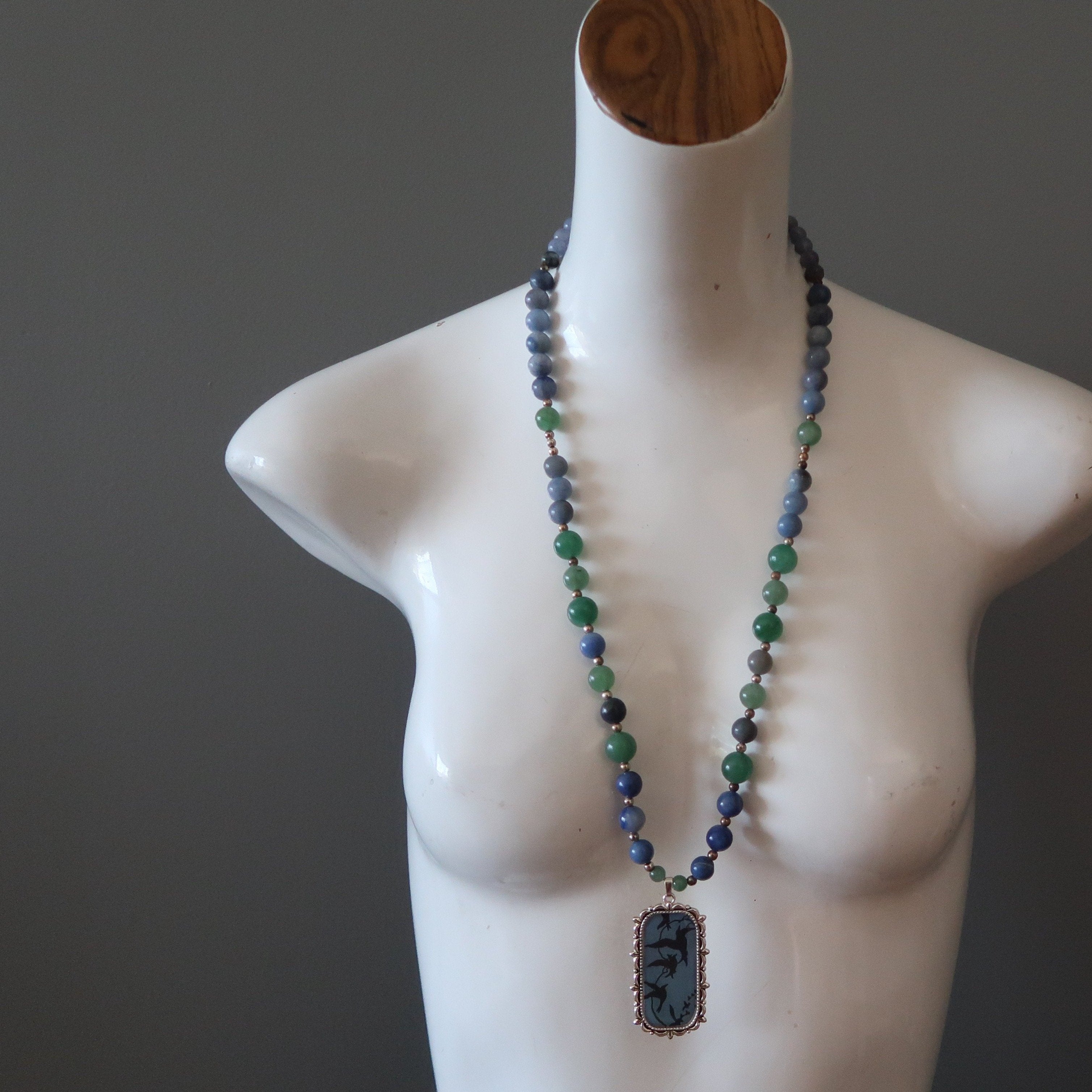 Aventurine Mixed Necklace with Blue Gemstone & Singing Song Birds - Elegant Bohemian Jewelry for Women, Perfect for Festivals, Parties & Everyday Wear