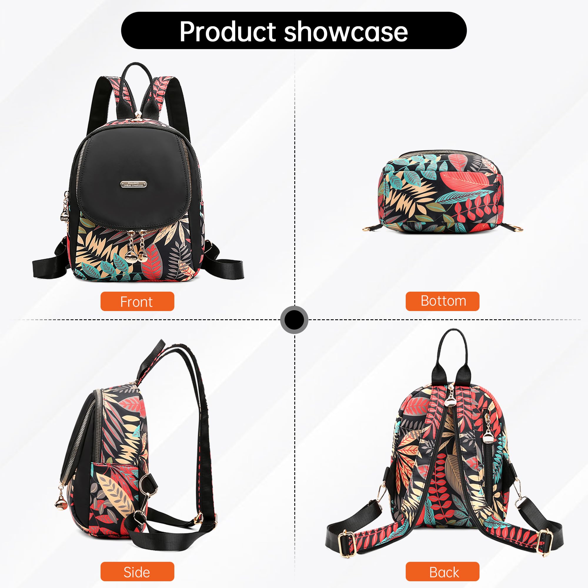 DIRRONA Women's Small Backpack - Stylish Crossbody Purse for Travel, Work & Outdoor | Cute Shoulder Bag with Nylon Printed Design | Perfect for Camping, Hiking & Daily Use (Black)