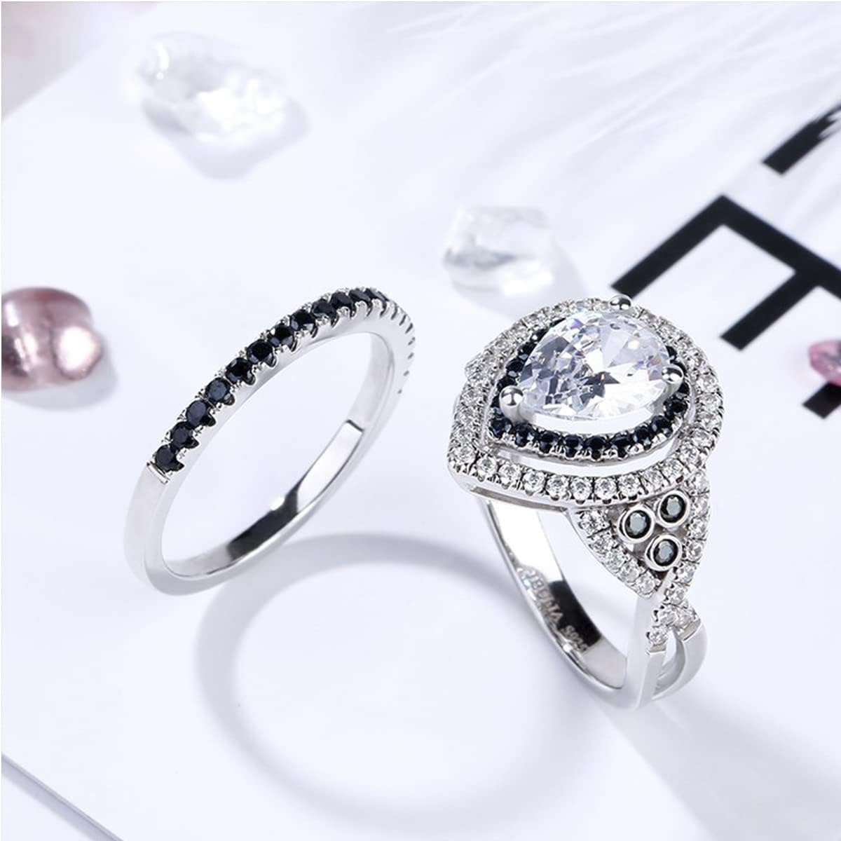 Jeulia 2.87ct Pear Cut Diamond Ring for Women - Interchangeable Double Halo Sterling Silver Wedding Band, Vintage Bridal Set with Jewelry Gift Box | Perfect for Engagement, Anniversary, Promise Rings & Special Occasions