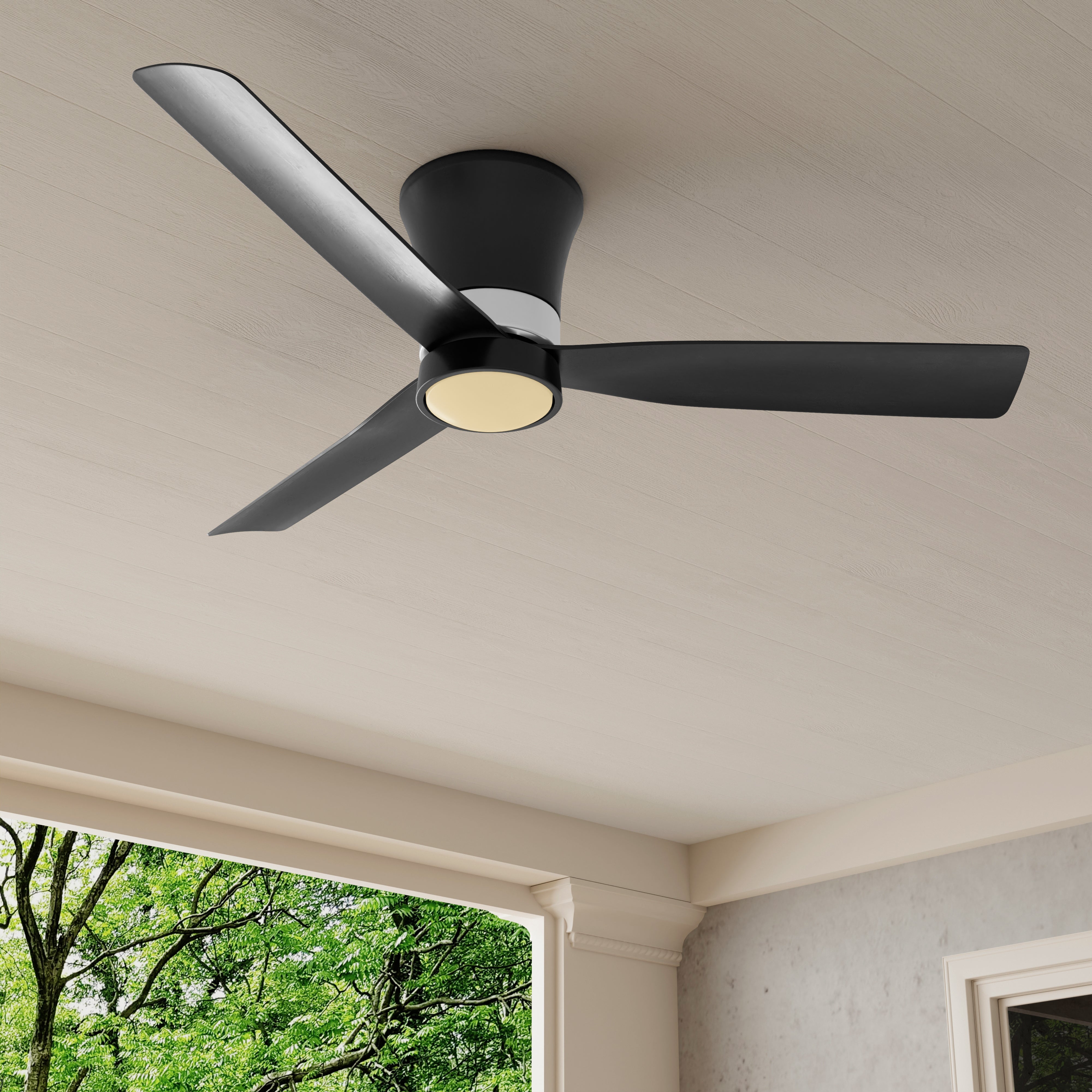 Brant Collection 52 Inch 3 Blade Ceiling Fan with Light - Modern Low Profile Flush Mount Design for Bedroom, Living Room & Office - Energy Efficient Quiet DC Motor