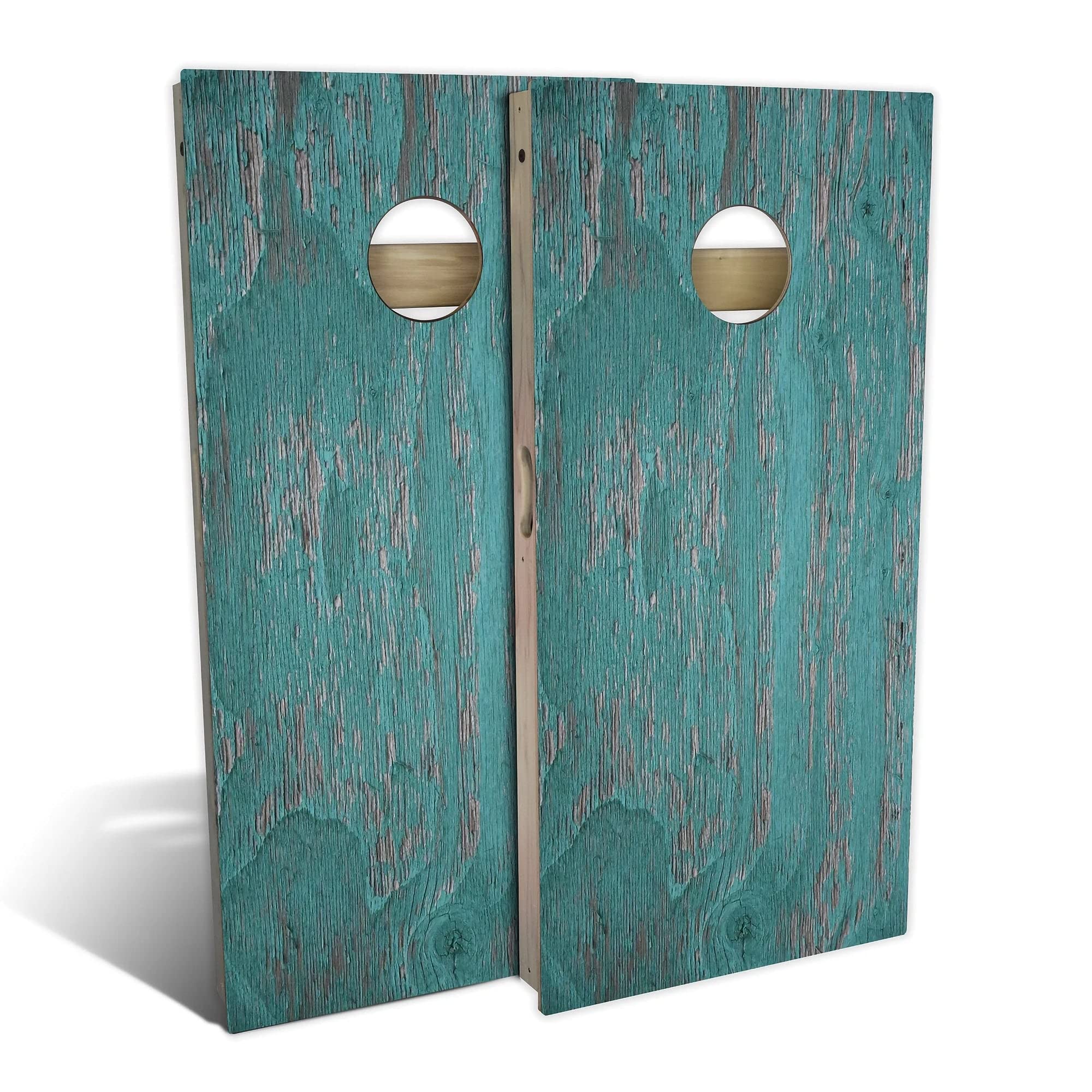 Skip's Garage Country Living Rustic Blue Cornhole Board Set - Regulation Size Outdoor Game with 2 Boards & 8 Bags for Backyard, Tailgate Parties, and BBQ Gatherings