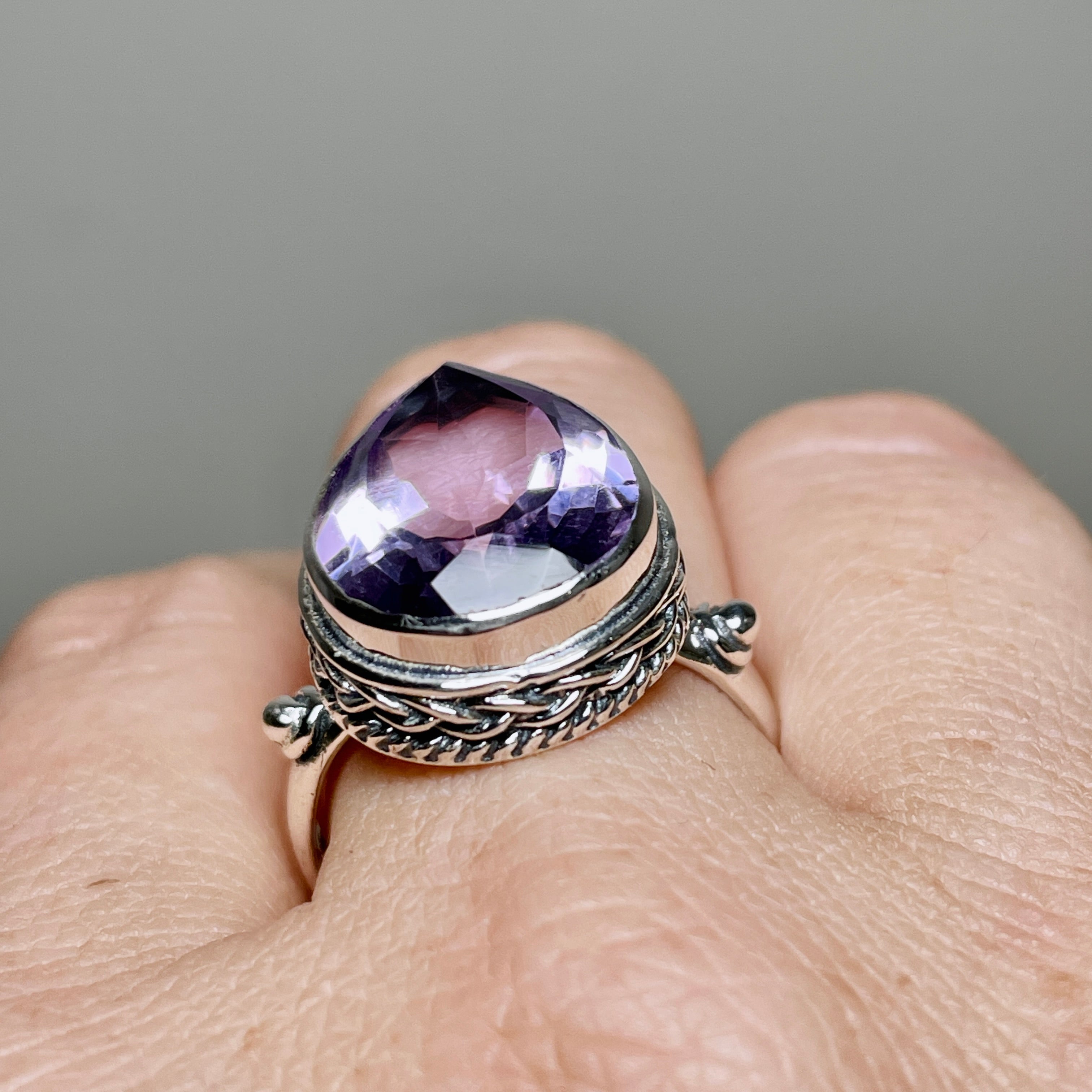 Amethyst Faceted Teardrop Ring in Sterling Silver - Elegant Purple Gemstone Jewelry for Women - Perfect for Weddings, Parties & Special Occasions