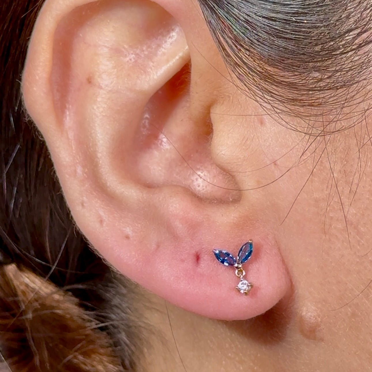 14K Yellow Gold Blue Topaz Double Marquise Drop Stud Earrings – Elegant Flat Back Design for Women, Perfect for Weddings, Parties & Everyday Wear
