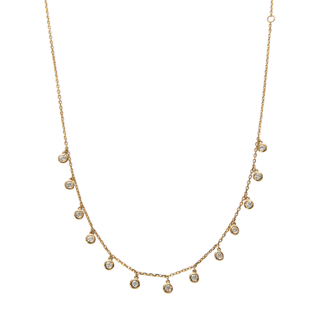 0.75 Carat Diamond Bezel Drop Station Necklace in 14K Yellow Gold - Elegant Jewelry for Women, Perfect for Weddings, Parties & Special Occasions