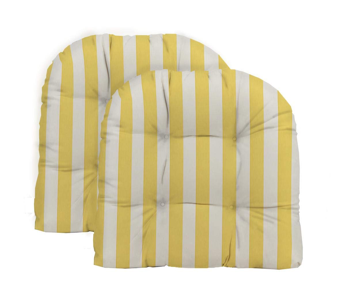 RSH Décor Tufted Wicker U-Shaped Chair Cushion - Indoor/Outdoor Waterproof Seat Pad for Patio, Porch & Deck - Yellow & White Striped Fabric - Choose Size & Color - Perfect for Garden Furniture, Poolside Lounging & Home Decor