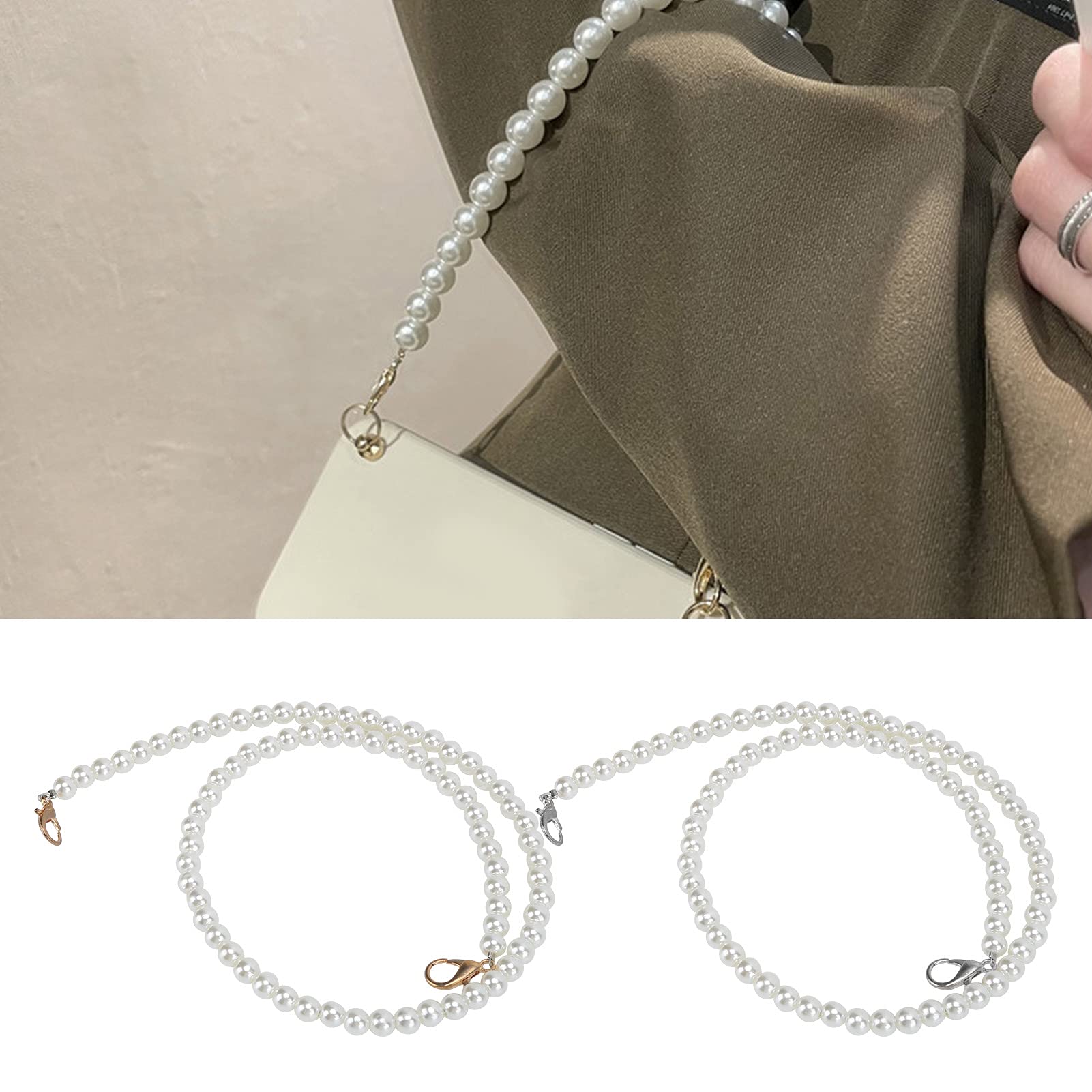 2PCS Pearl Beaded Bag Straps - 60cm Adjustable Purse Chains for Handbags, Wallets & Phone Accessories | Elegant DIY Replacement Strap for Women's Purses, Perfect for Daily Use, Parties & Gift Giving