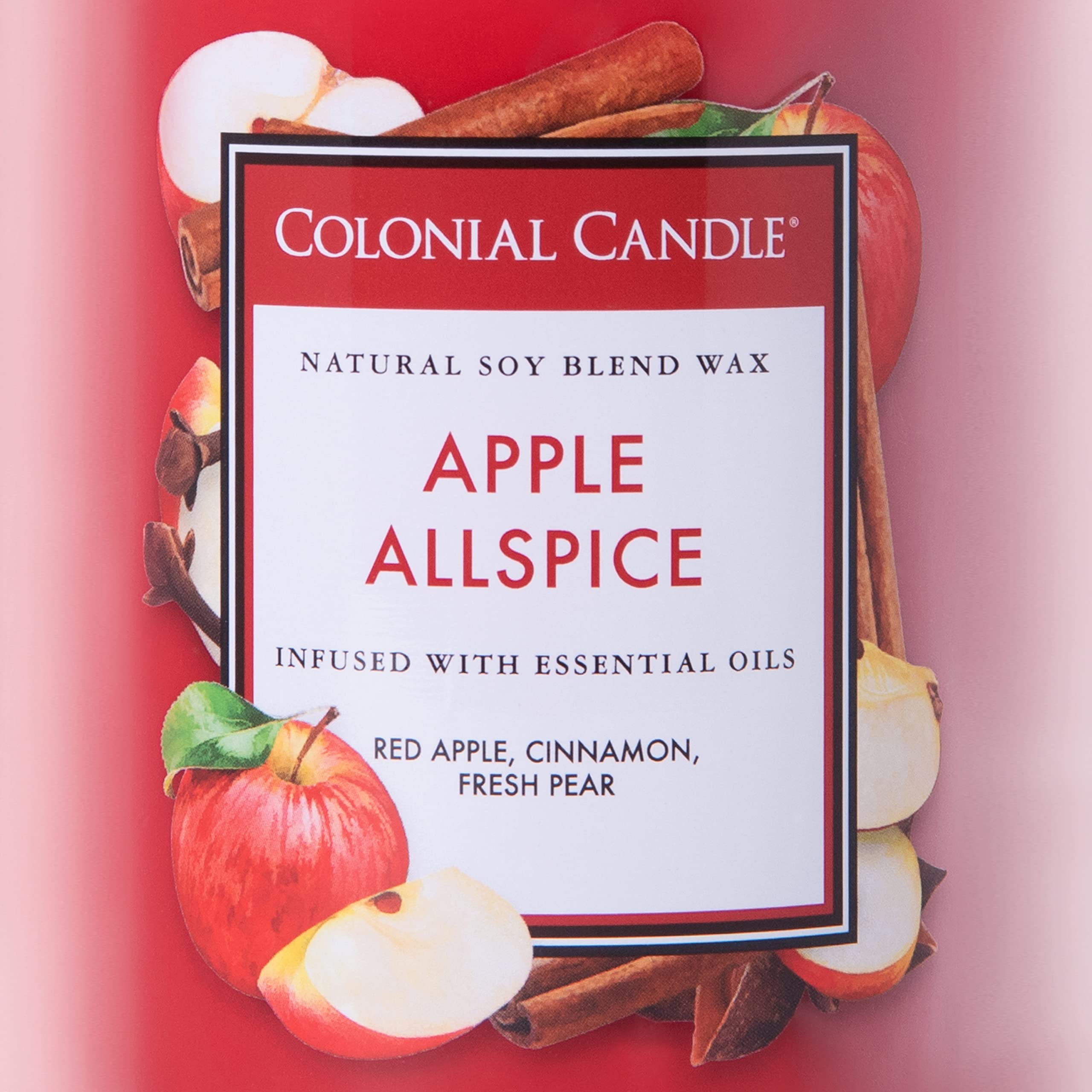 Colonial Candle Apple Allspice Scented Jar Candle - Classic Cylinders Collection, 2-Wick, 19oz Red Candle (120 Hours Burn Time) - Perfect for Home Decor, Relaxation & Holiday Gifts