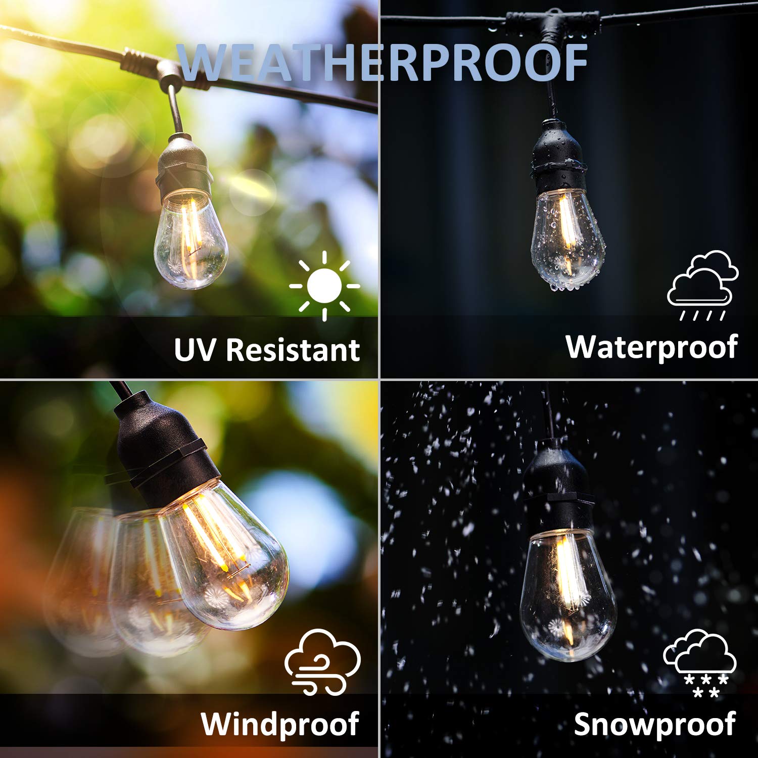 XMCOSY+ 98Ft Smart Outdoor String Lights - Waterproof LED Patio Lights with 10Ft Extension Cord, Warm White & Dimmable for Backyard, Garden, Wedding, Party Decoration