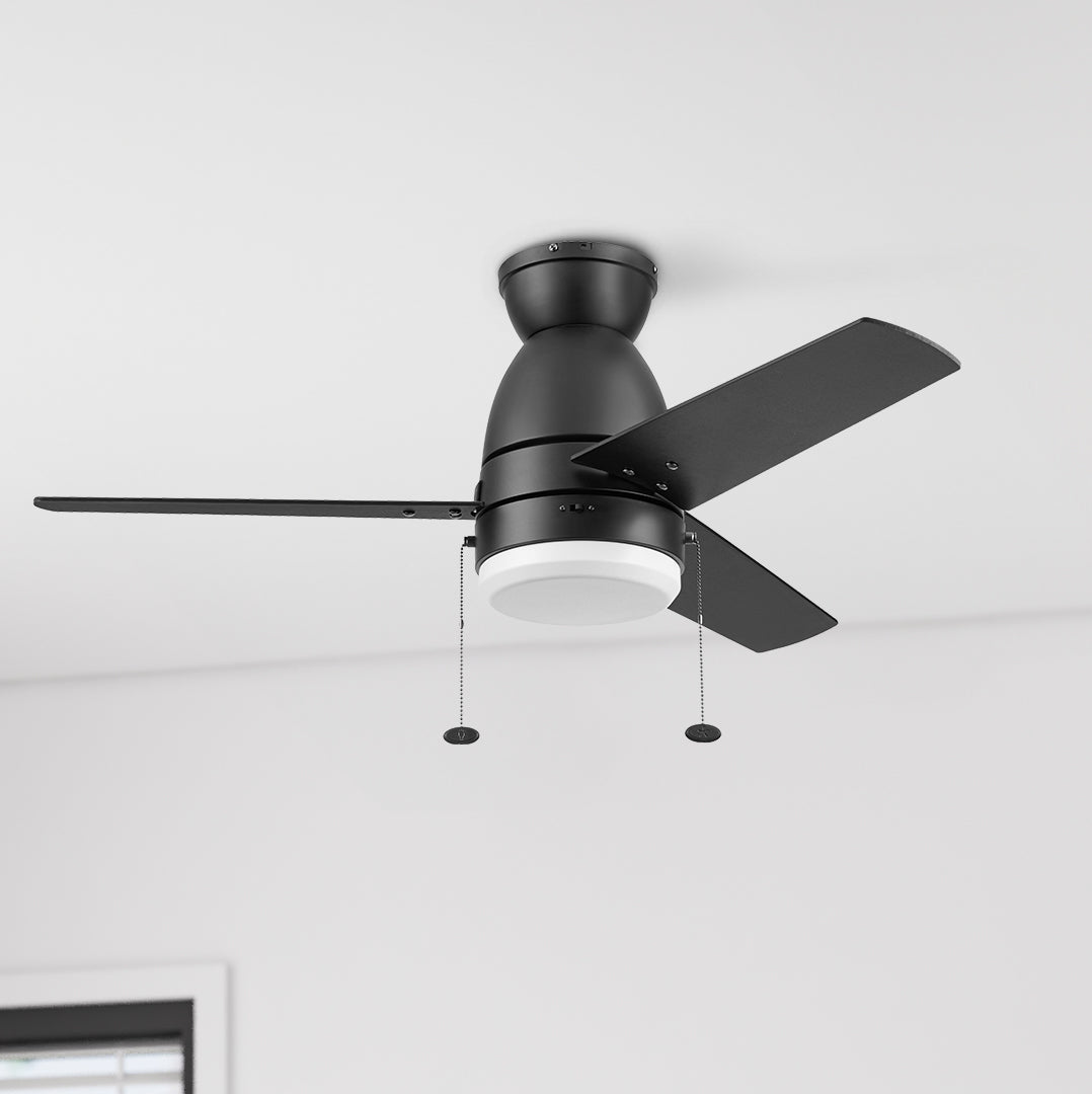 44 Inch Prominence Home Fawn Matte Black Ceiling Fan with Light Kit - Energy Efficient Indoor/Outdoor Fan with Remote Control for Bedroom, Living Room, Patio