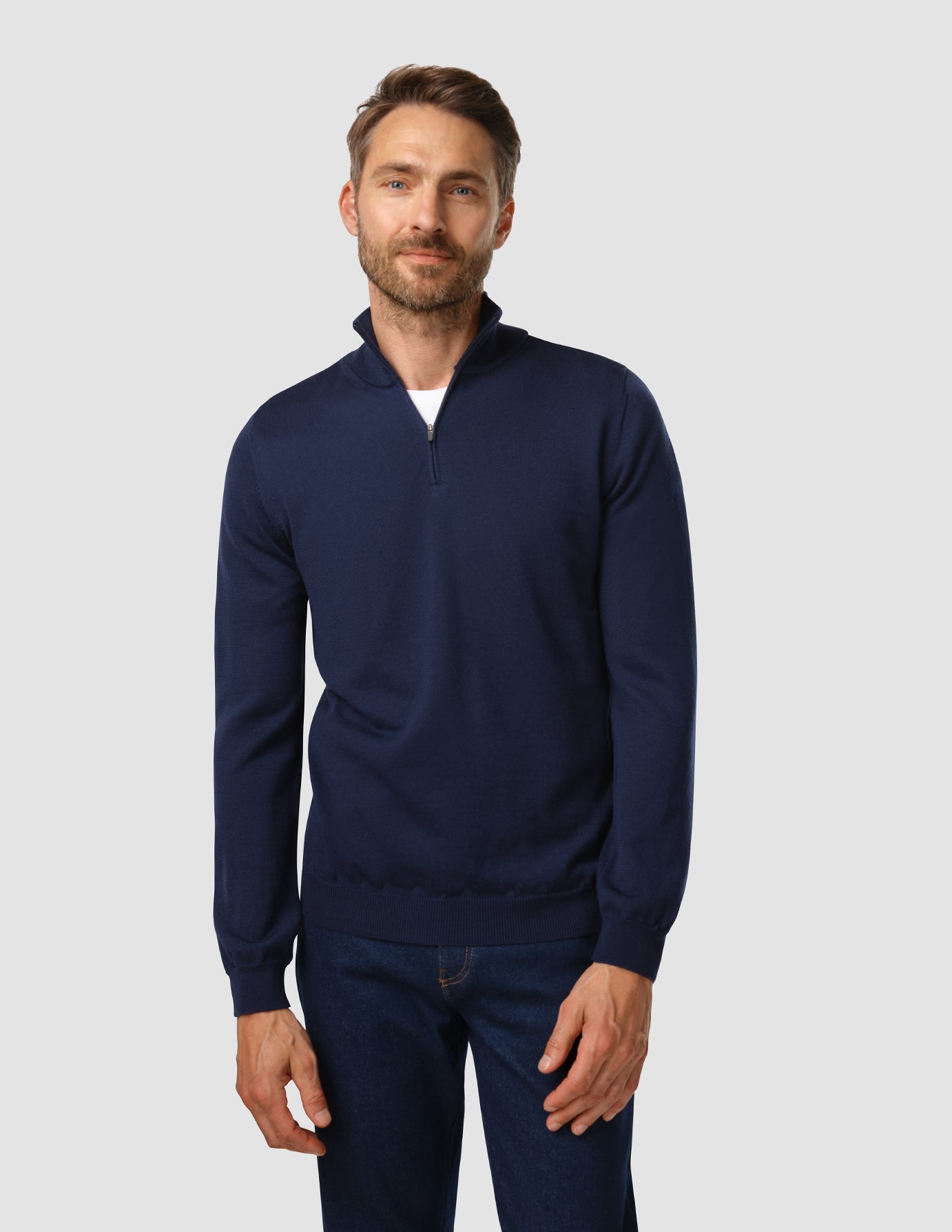 Premium Merino Wool Half Zip Sweater - Navy Blue - Warm & Comfortable for Outdoor Activities & Casual Wear