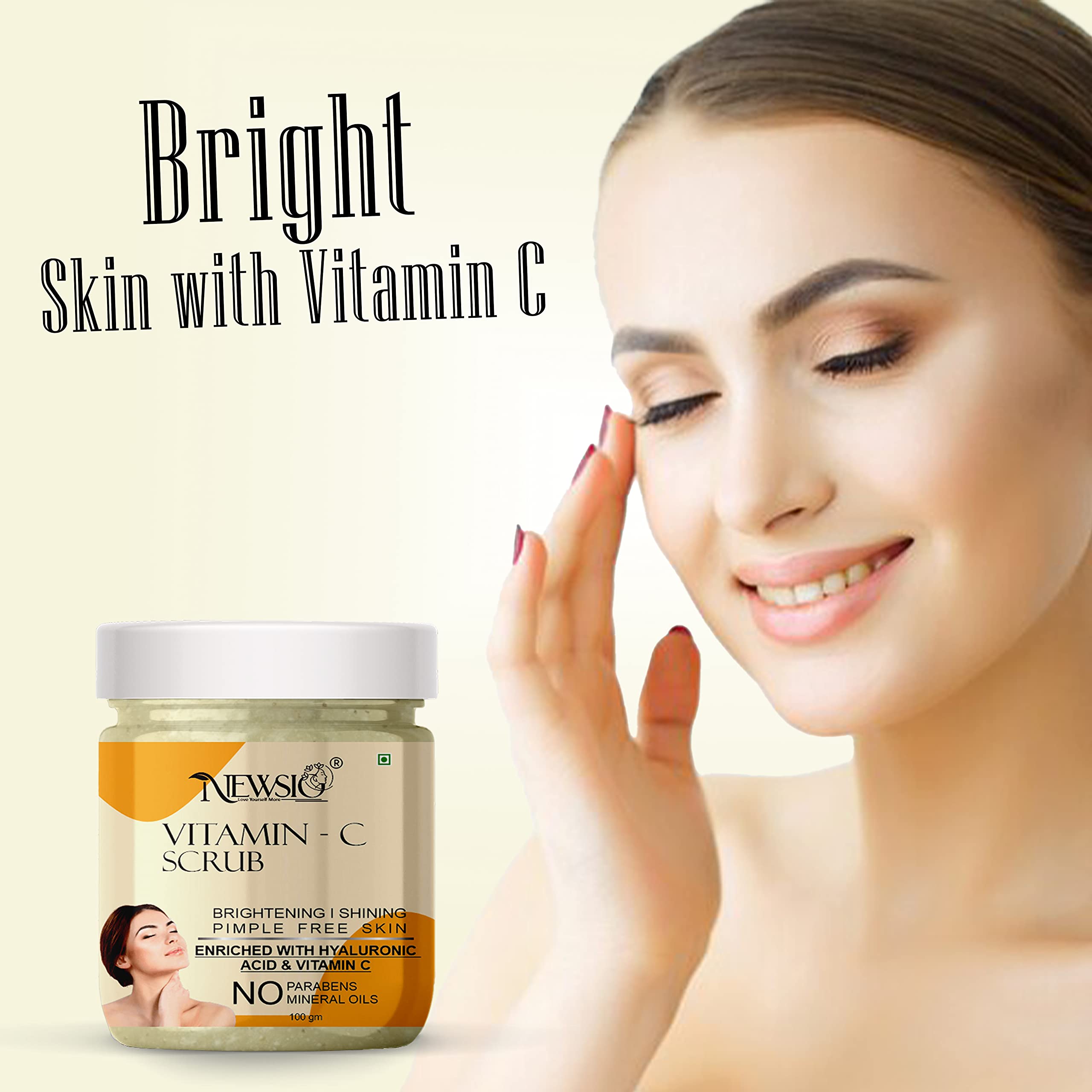 Newsio Vitamin C & Walnut Face Scrub for Glowing Skin - 100gm Exfoliating Cleanser with Antioxidants for Brighter Complexion | Perfect for Daily Skincare Routine & Pre-Makeup Prep