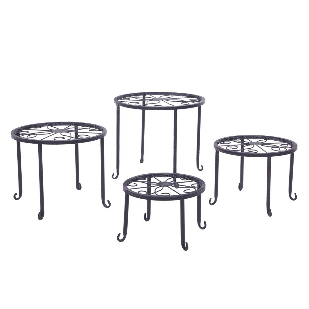 4-Tier Metal Plant Stand Set for Indoor & Outdoor Use - Modern Iron Flower Pot Holder with Round Shelves Fits Medium & Large Pots - Perfect for Living Room, Patio, Garden & Corner Decor